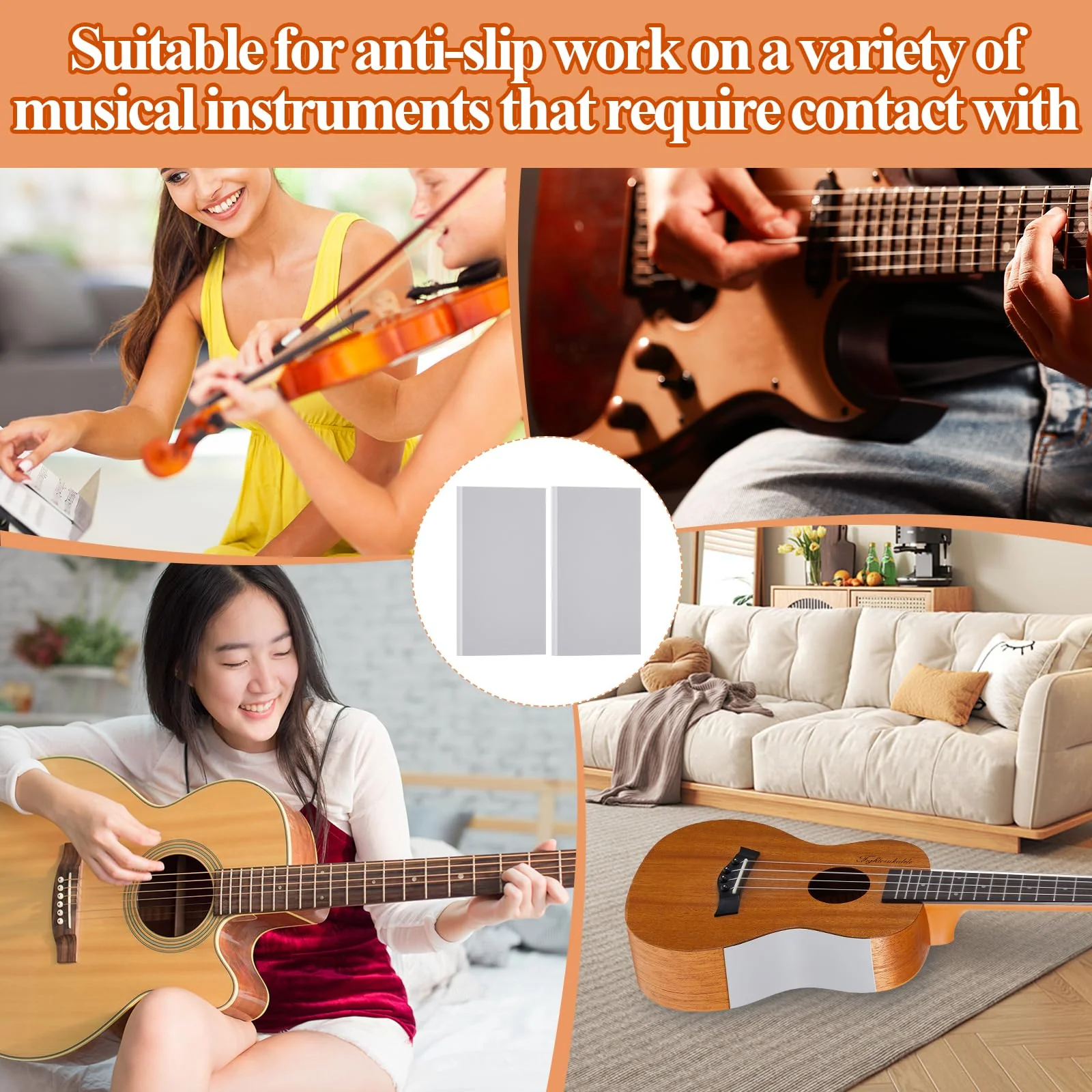 2 Pcs Guitar Non Slip Pad Keep Guitar from Sliding Guitar Accessories Self Adhesive Silicone Pads Guitar Aid for Beginners Keep Your Instrument in Place, Light Gray - Image 6