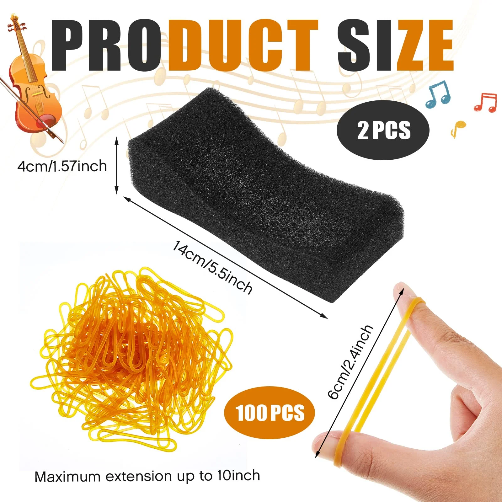 2 Pcs Kids Violin Shoulder Pads Soft Foam Violin Shoulder Rest Violin Sponge Violin Shoulder Pillow with Yellow Rubber Bands for Party Wedding Concerts Player Cushion, 3/4-1/2 - Image 2