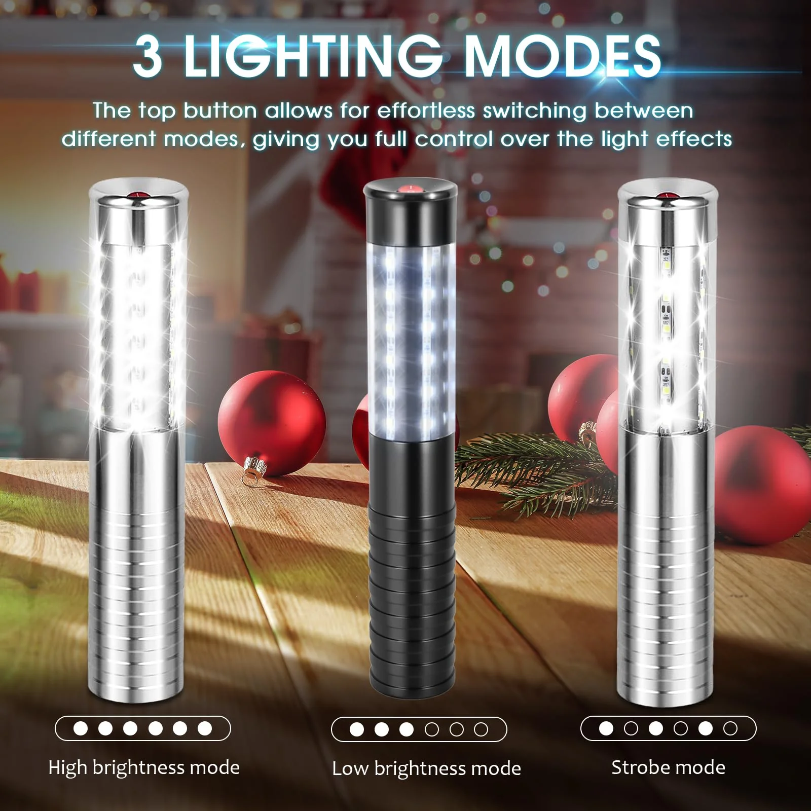 2 PCS LED Strobe Baton Light Rechargeable LED Bottle Service Light Reusable Handheld Champagne Bottle LED Light for Party Nightclub Bar Concert Event Festival Outdoor Activity (Silver&Black) - Image 4