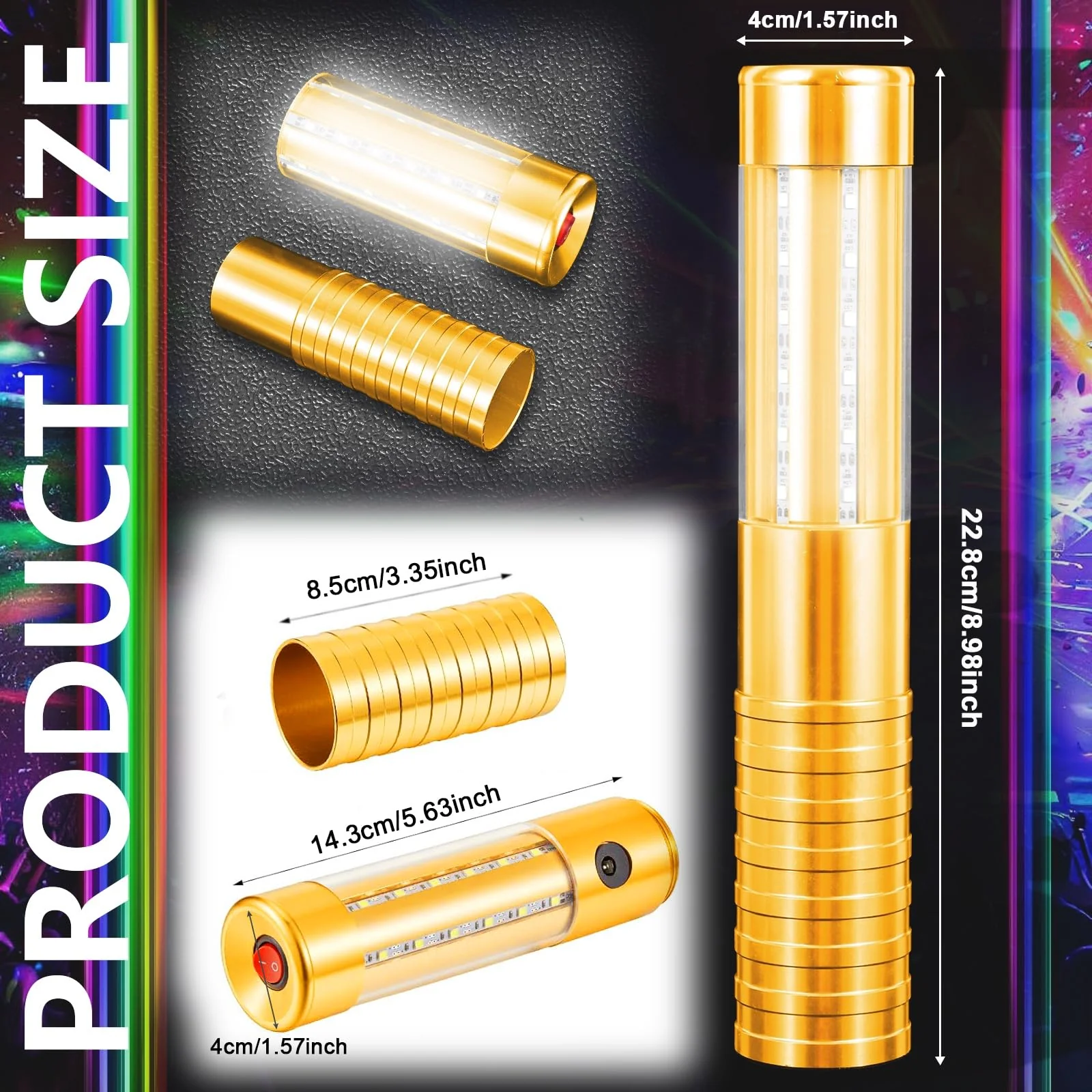 2 PCS LED Strobe Baton Lights Bottle Service Rechargeable Light, Reusable Handheld Champagne Bottle Light Topper for Party Nightclub Bar Wedding Concert Festival Activity (Golden, 2 Pack) Golden - Image 2