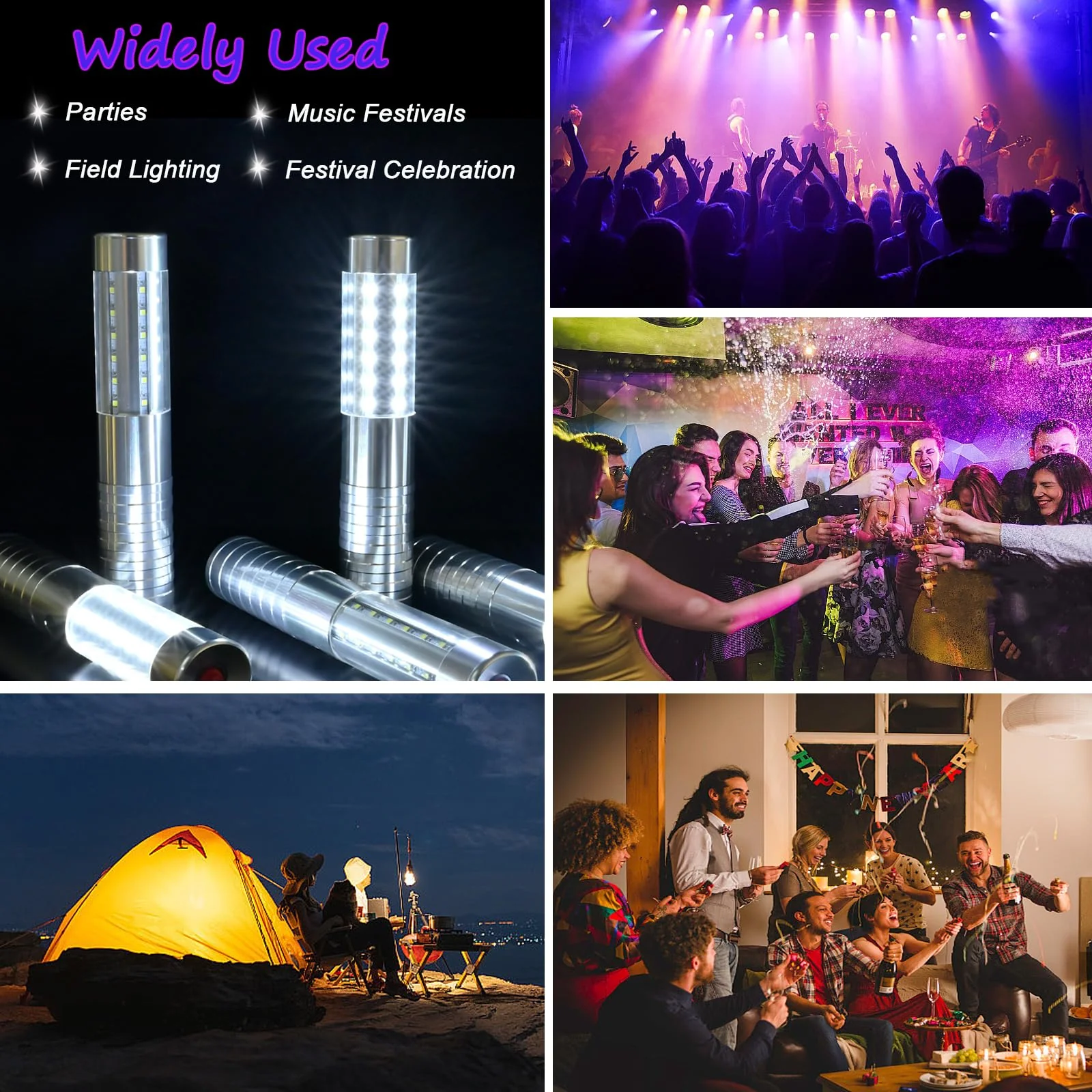 2 PCS LED Strobe Baton Lights Bottle Service Rechargeable Light, Reusable Handheld Champagne Bottle Light Topper for Party Nightclub Bar Wedding Concert Festival Activity (Golden, 2 Pack) Golden - Image 5