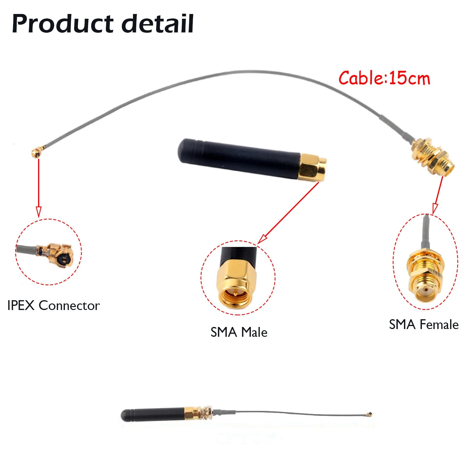 2 PCS LoRa Antenna 915MHz 2DBI with U.FL IPEX to SMA Connector for Lora Board ESP32 Lora32u4 II WiFi Lora32 15cm 2 PCS - Image 2