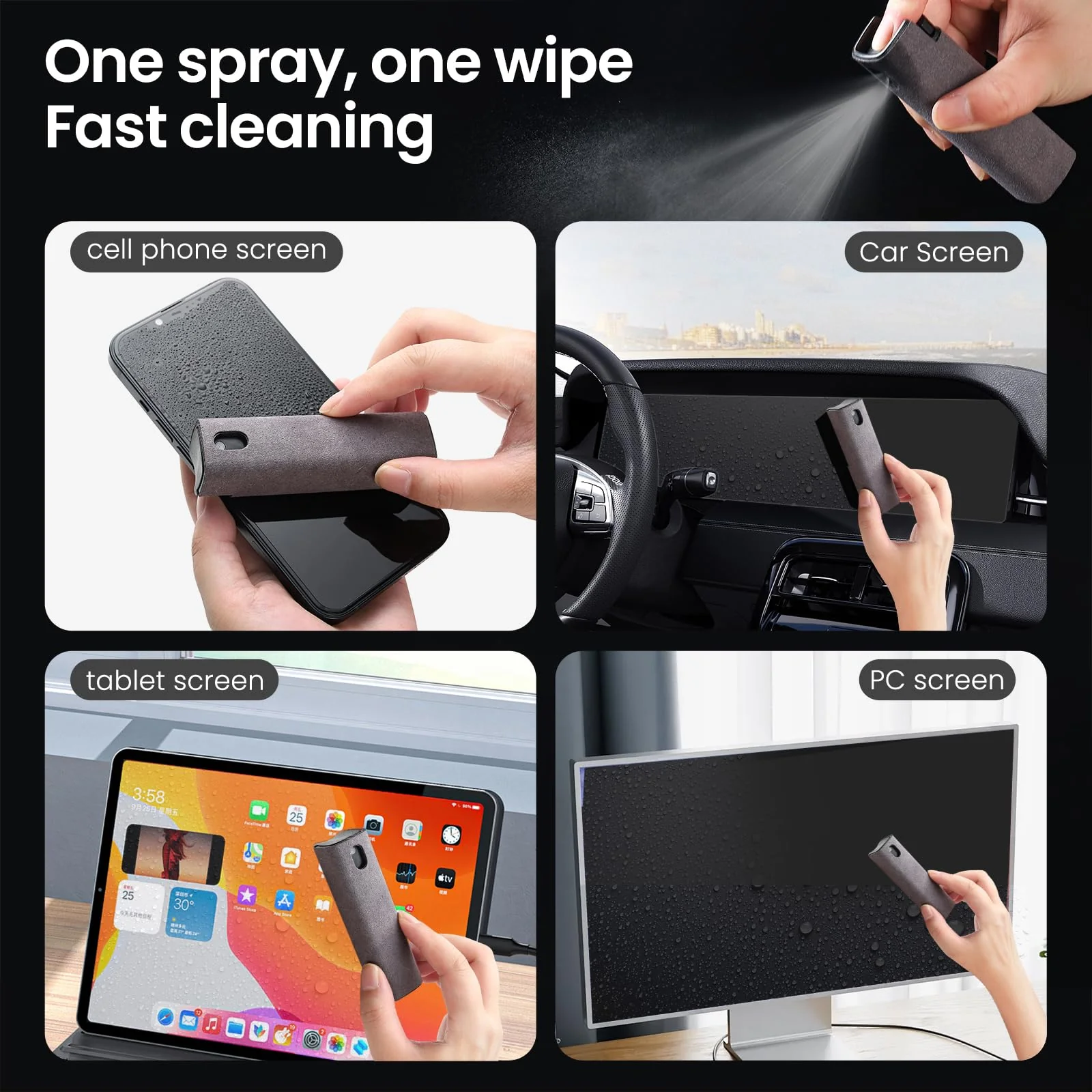 2 Pcs Screen Cleaner Kit, 3-in-1 Touchscreen Mist Cleaner Spray Bottle Tool & Microfiber Cloth for Phone/Laptop/Tablet/TV/Monitor/Car Screens(Grey) 2 Pcs-Grey - Image 2