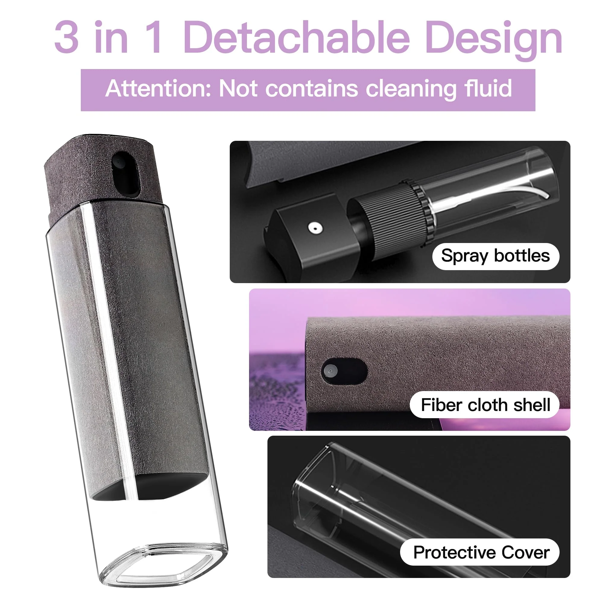 2 Pcs Screen Cleaner Kit, 3-in-1 Touchscreen Mist Cleaner Spray Bottle Tool & Microfiber Cloth for Phone/Laptop/Tablet/TV/Monitor/Car Screens(Grey) 2 Pcs-Grey - Image 3