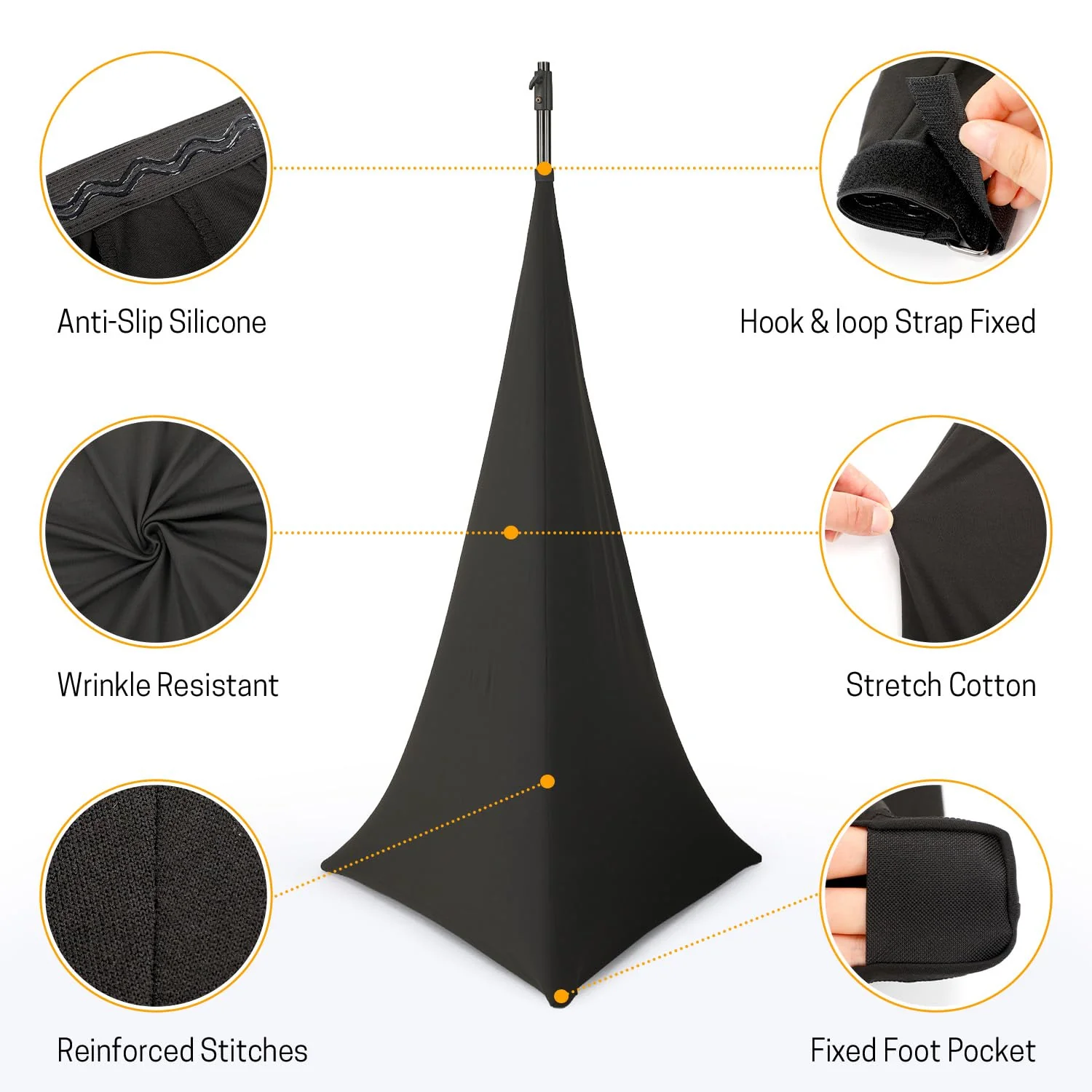2 Pcs Speaker Stand Cover 360 Degree Black Speaker Skirt Cover DJ Tripod Stretchable Scrim with Storage Bag for Stage Gig Party Wedding Banquet - Image 3
