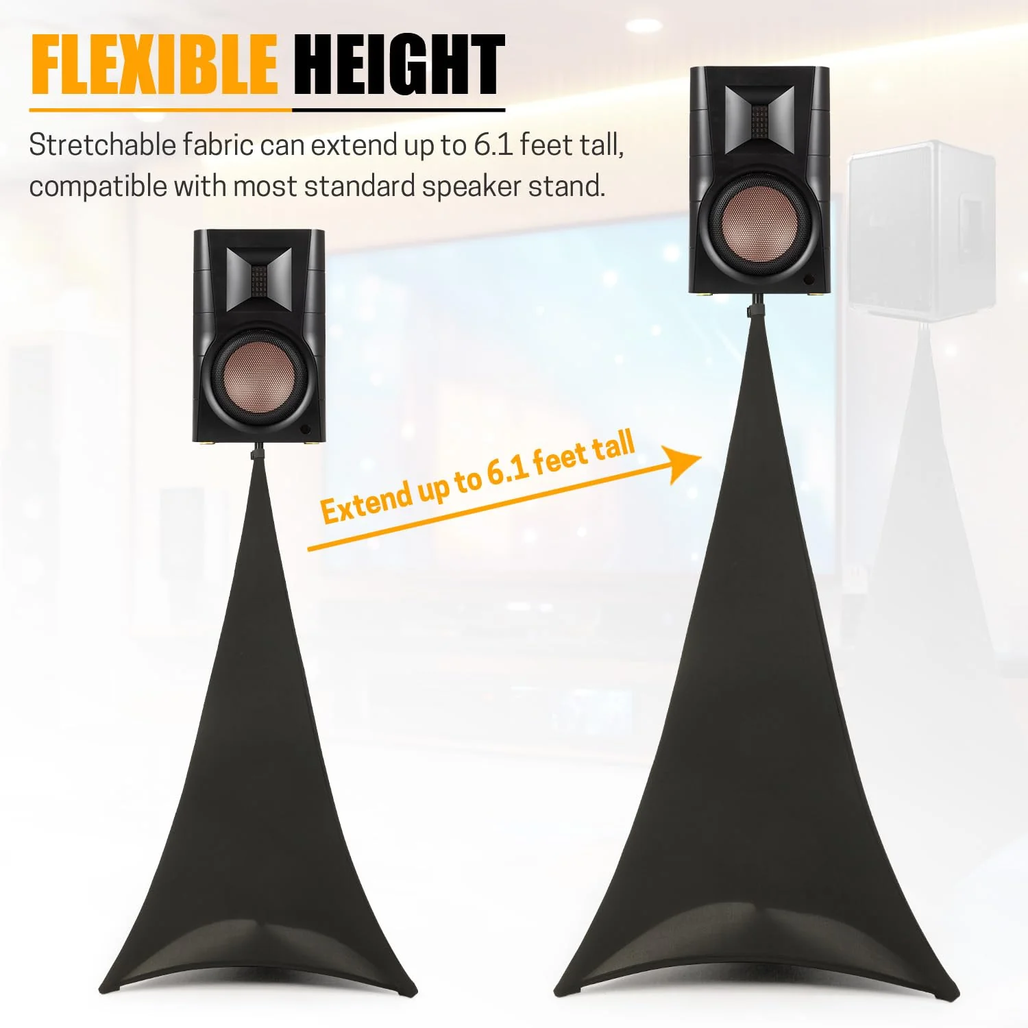 2 Pcs Speaker Stand Cover 360 Degree Black Speaker Skirt Cover DJ Tripod Stretchable Scrim with Storage Bag for Stage Gig Party Wedding Banquet - Image 5
