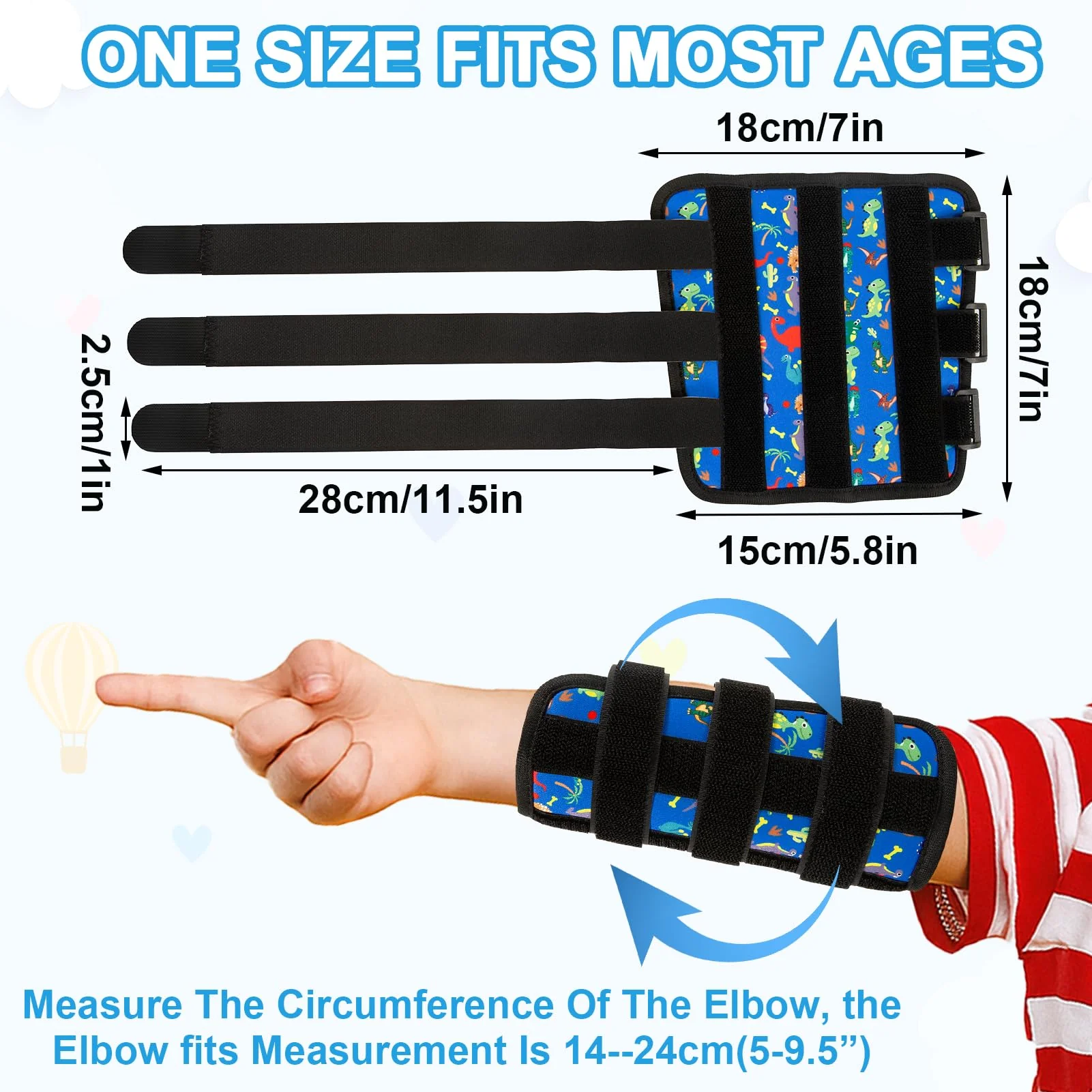 2 PCS Thumb Sucking Deterrent, Blue Dinosaur Thumb Guard for Kids Toddlers Nail Biting Treatment, Anti Nose Picking, Scratching Face, Elbow Immobilizer for Boys Girls, Finger Sucking Prevention - Image 2