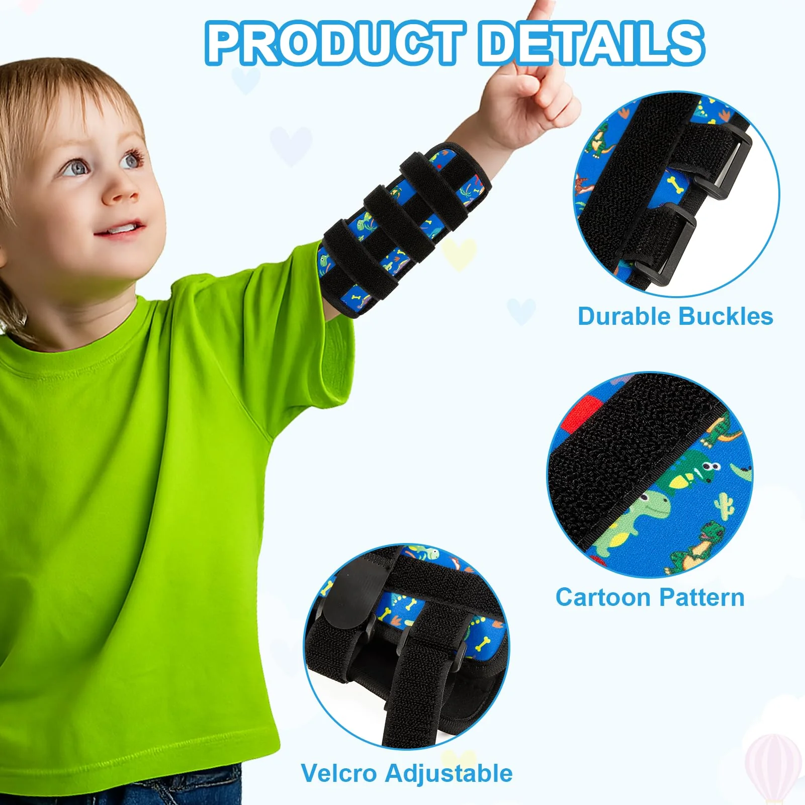2 PCS Thumb Sucking Deterrent, Blue Dinosaur Thumb Guard for Kids Toddlers Nail Biting Treatment, Anti Nose Picking, Scratching Face, Elbow Immobilizer for Boys Girls, Finger Sucking Prevention - Image 3