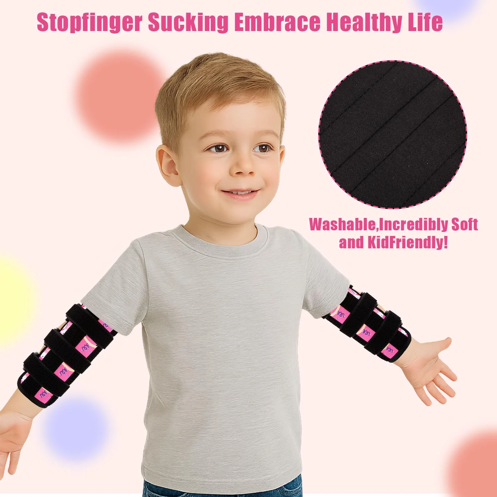 2 Pcs Thumb Sucking Deterrent, Pink Lamb Elbow Thumb Guard for Thumb Sucking, Nail Biting Treatment for Kids Prevention Anti Nose Picking for Boys Girls Finger Sucking Preven - Image 4