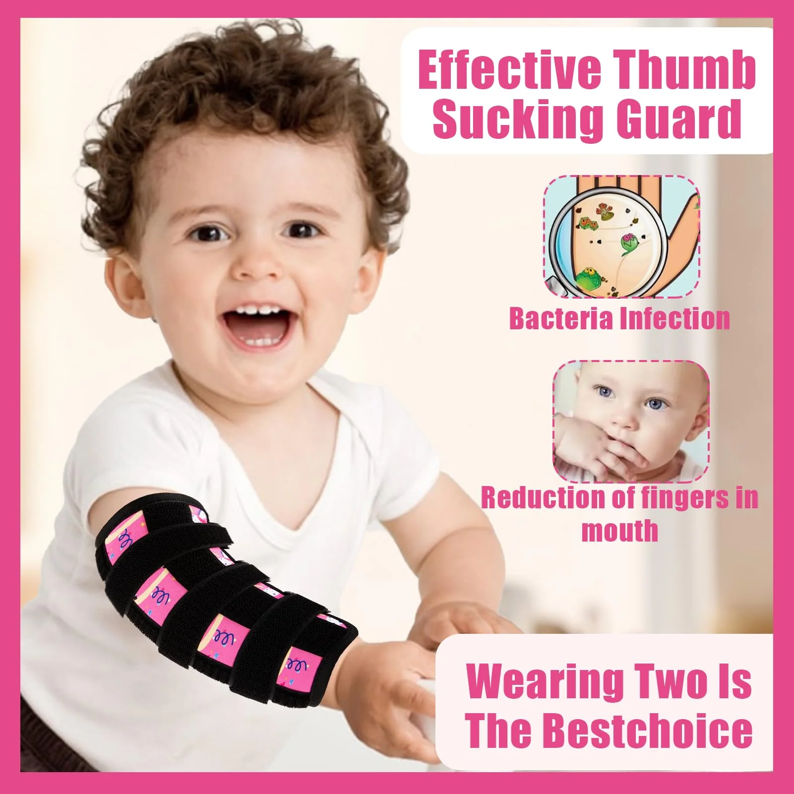 2 Pcs Thumb Sucking Deterrent, Pink Lamb Elbow Thumb Guard for Thumb Sucking, Nail Biting Treatment for Kids Prevention Anti Nose Picking for Boys Girls Finger Sucking Preven - Image 5
