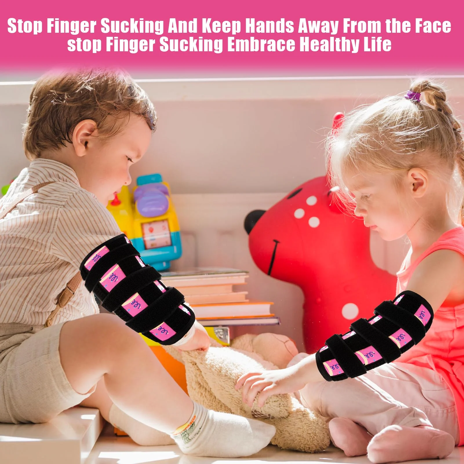 2 Pcs Thumb Sucking Deterrent, Pink Lamb Elbow Thumb Guard for Thumb Sucking, Nail Biting Treatment for Kids Prevention Anti Nose Picking for Boys Girls Finger Sucking Preven - Image 7