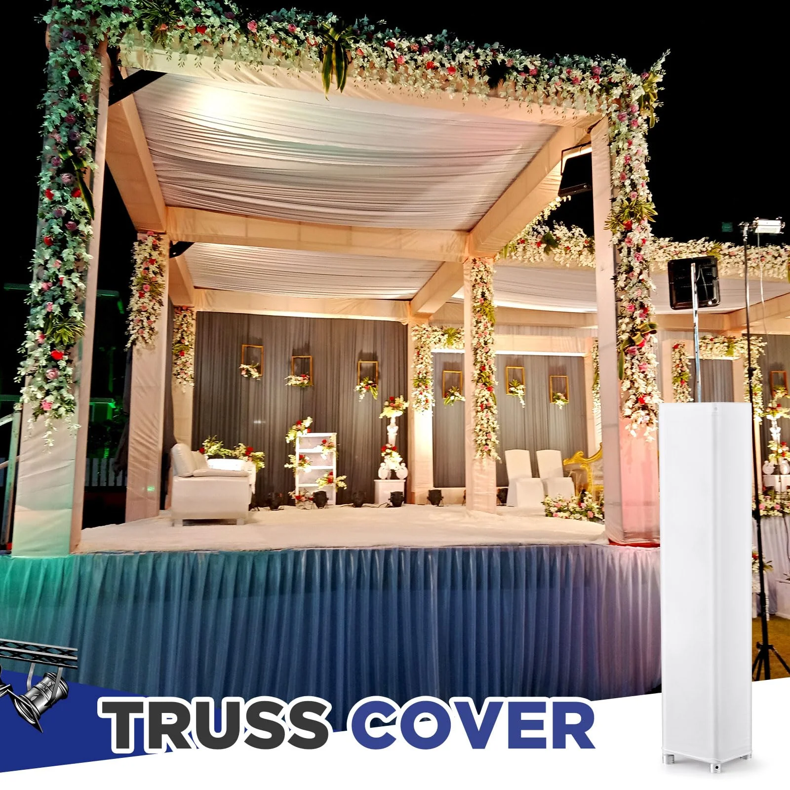 2 Pcs White Truss Cover Fits 6.56 ft x 8 in Box Truss Scrim Elastic Fabric Seamless Integration Easy Installation Pull over Truss Sleeves - Image 2