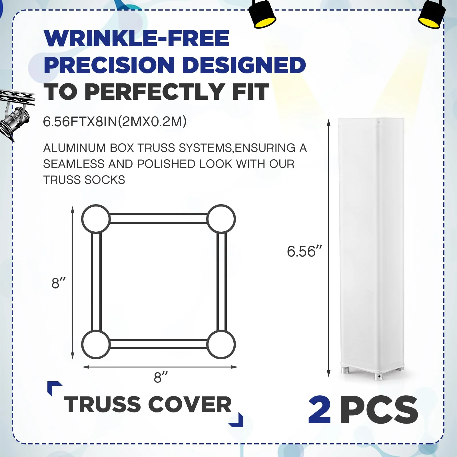 2 Pcs White Truss Cover Fits 6.56 ft x 8 in Box Truss Scrim Elastic Fabric Seamless Integration Easy Installation Pull over Truss Sleeves - Image 3