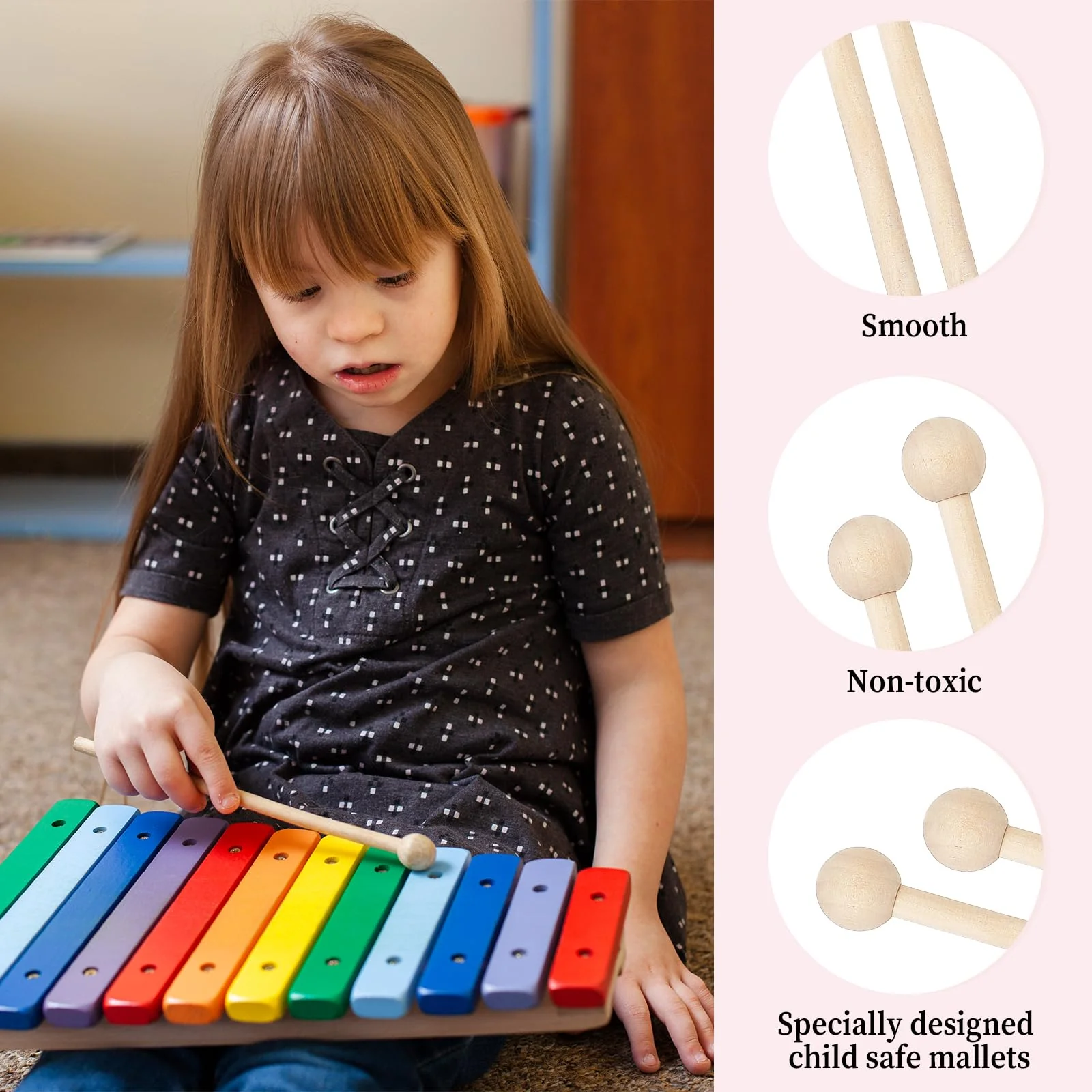 2 Pcs Wood Percussion Sticks 7.8 Inch Glockenspiel Xylophone Mallets Sticks Drum Mallet Glockenspiel Mallets for Xylophone Chime Drums Bells - Image 3