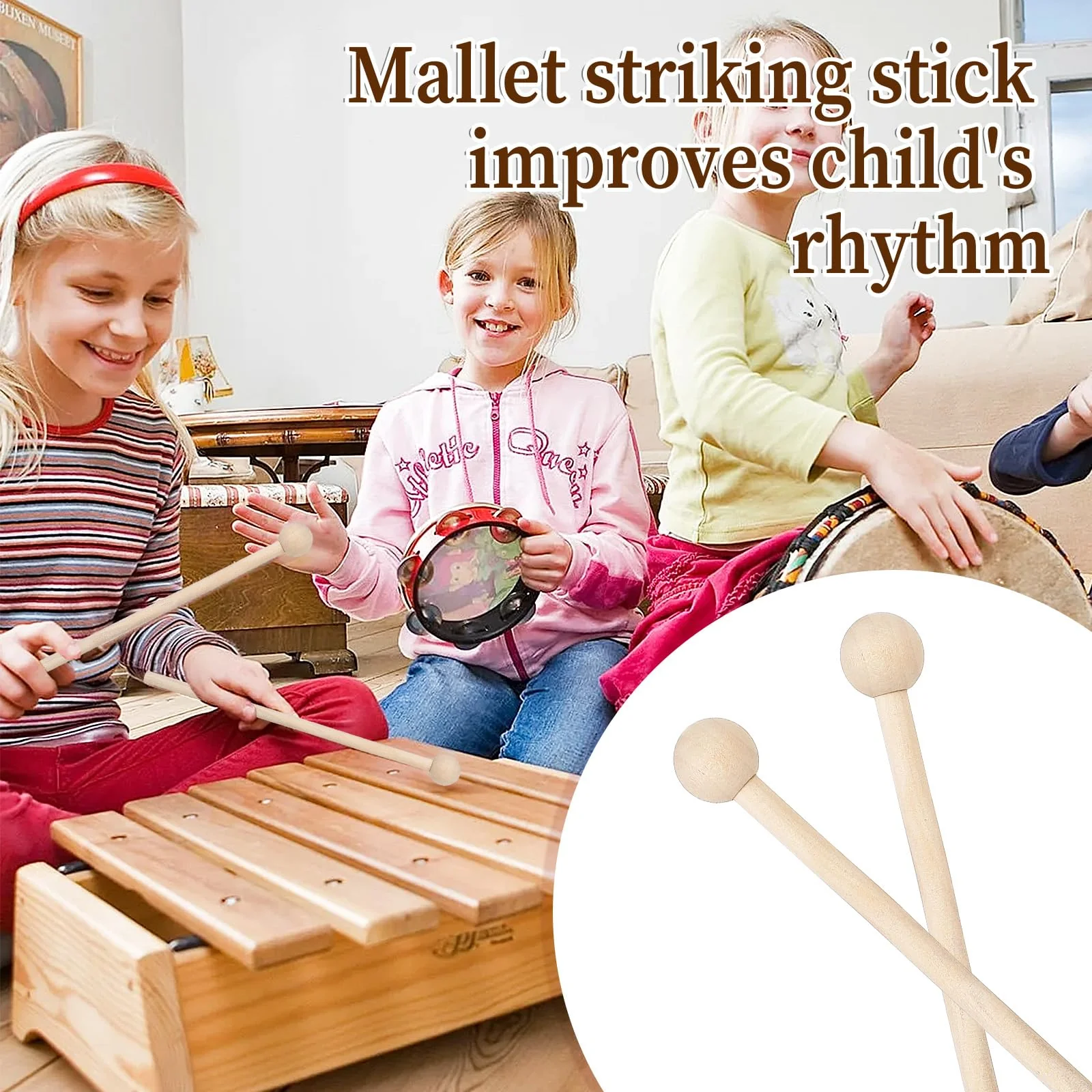 2 Pcs Wood Percussion Sticks 7.8 Inch Glockenspiel Xylophone Mallets Sticks Drum Mallet Glockenspiel Mallets for Xylophone Chime Drums Bells - Image 7