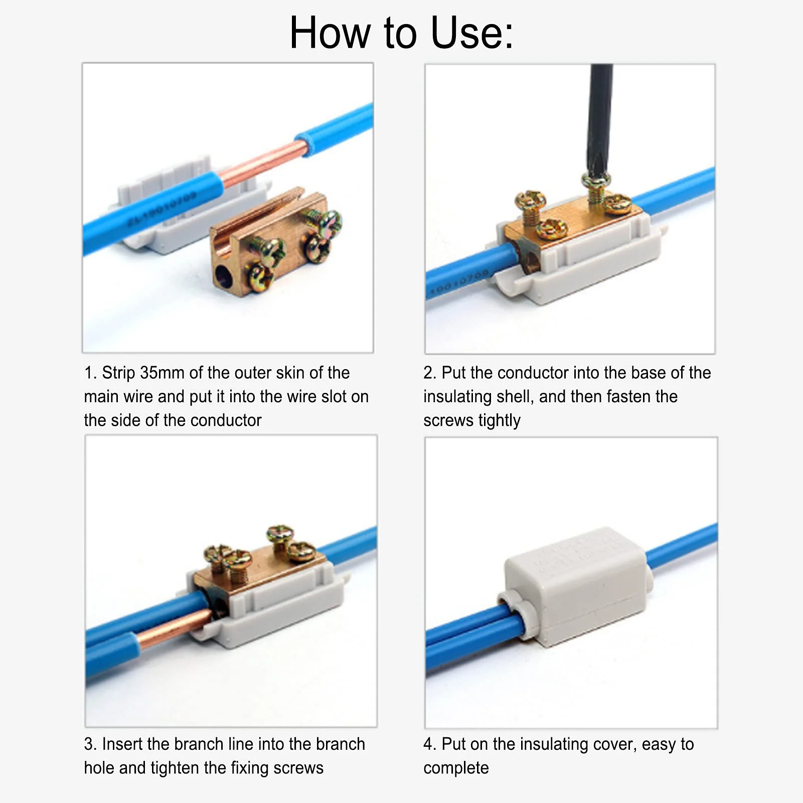 2-Piece Terminal Blocks High Performance Main Divider T Shape 1-in-2-Out Wiring Terminal Block Quick Splice Terminal Blocks Cable Connection Zk-1310 1000V 80A with Insulation Shell - Image 4