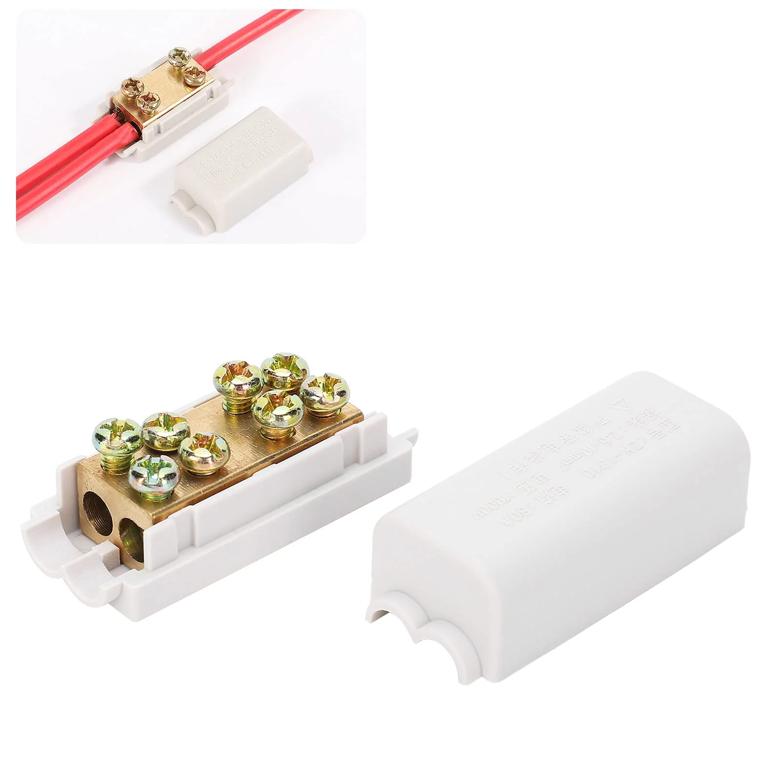 2-Piece Terminal Blocks High Performance Main Divider T Shape 1-in-2-Out Wiring Terminal Block Quick Splice Terminal Blocks Cable Connection Zk-1310 1000V 80A with Insulation Shell - Image 5