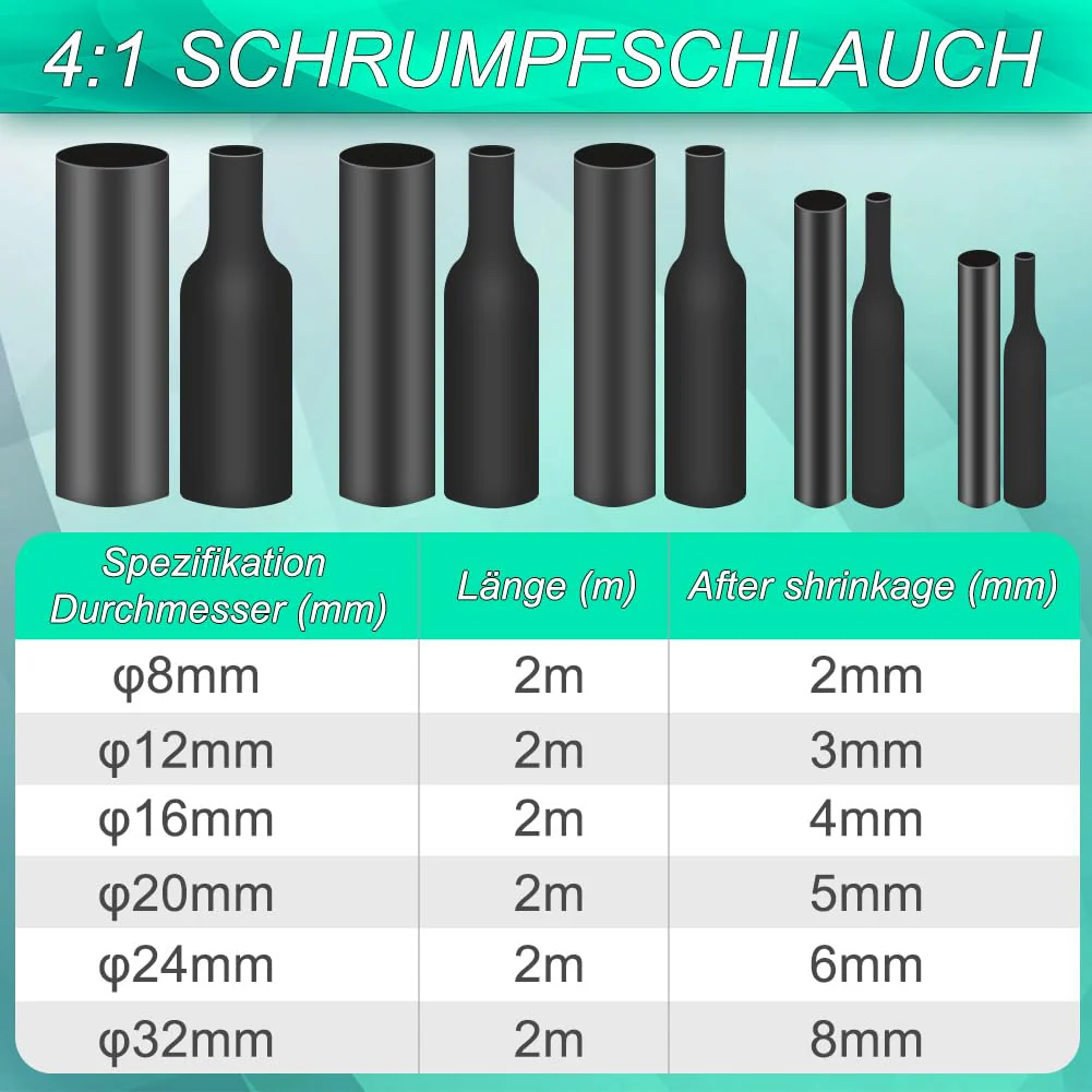 2 Pieces 4:1 Heat Shrink Tubing, Diameter 8 mm & 2 m Length, Heat Shrink Tubes with Adhesive, Waterproof and Insulation, Heat Shrink Tubing Sold by the Metre for Cable Insulation, Marking, Cable Ø8mm & 2m - Image 2