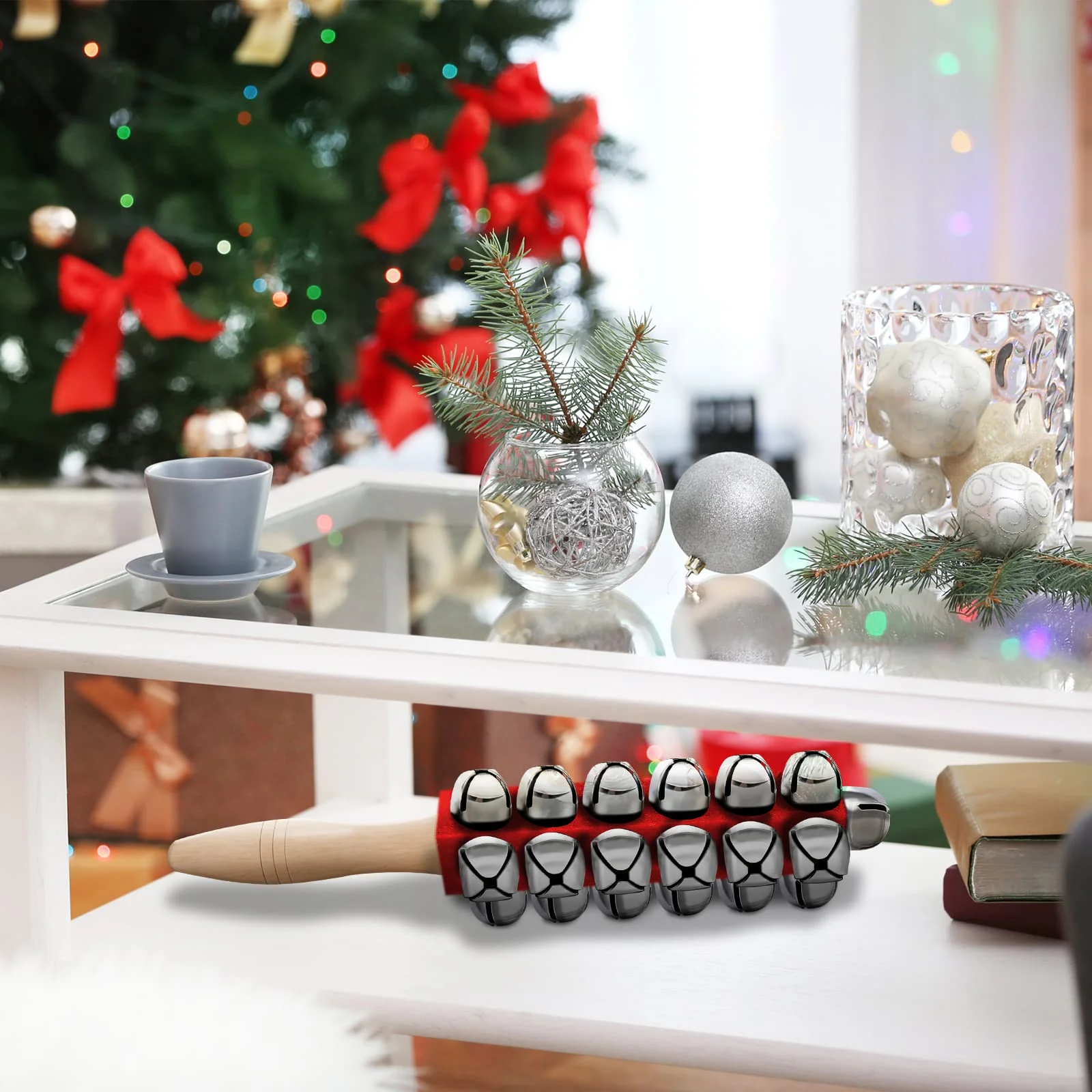 2 Pieces Christmas Hand Jingle Bells Wooden Handle Sleigh Christmas Stick Jingle Shaker Rattles Percussion Musical Bell Instruments for Kids Holiday Xmas Toys(Red) - Image 5