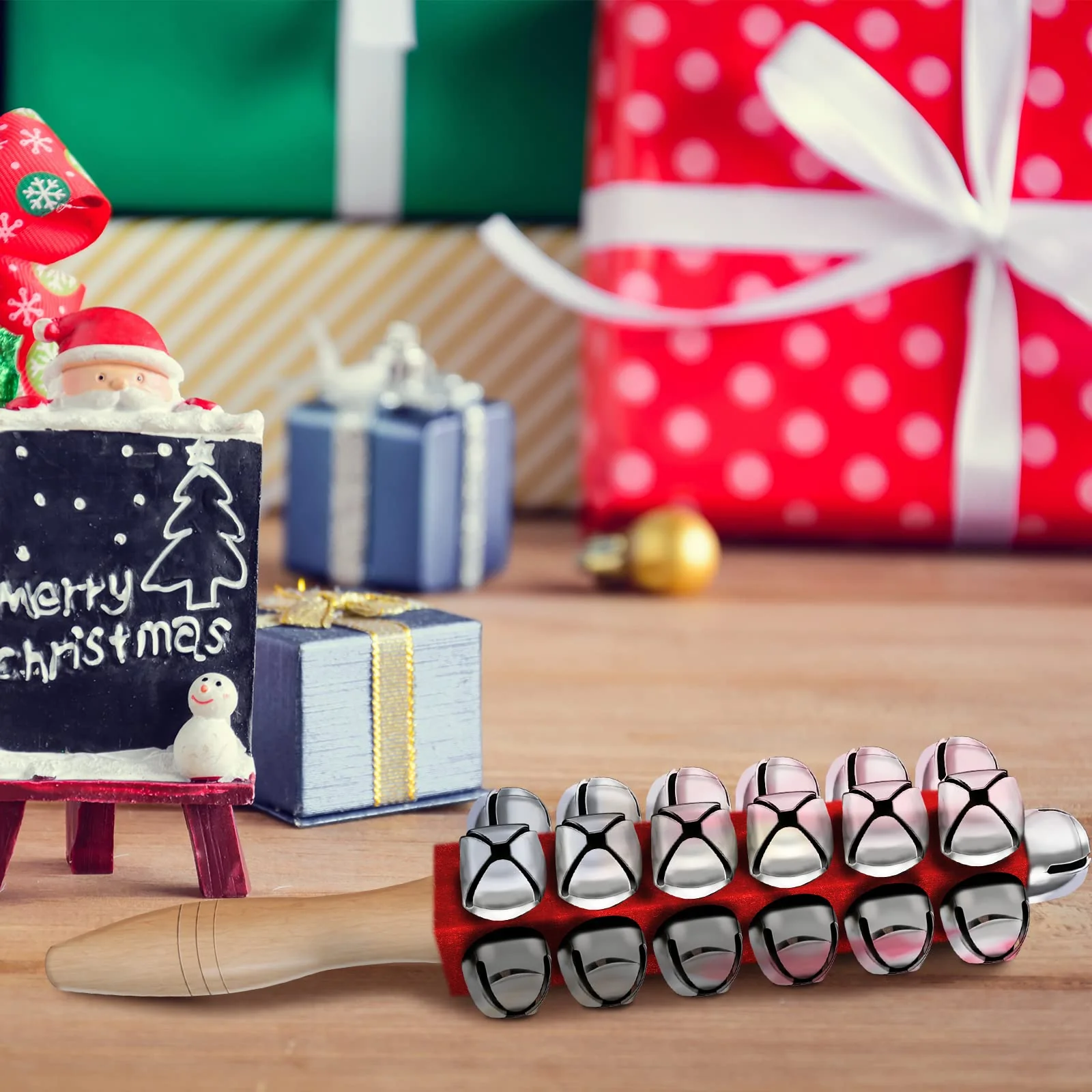 2 Pieces Christmas Hand Jingle Bells Wooden Handle Sleigh Christmas Stick Jingle Shaker Rattles Percussion Musical Bell Instruments for Kids Holiday Xmas Toys(Red) - Image 6