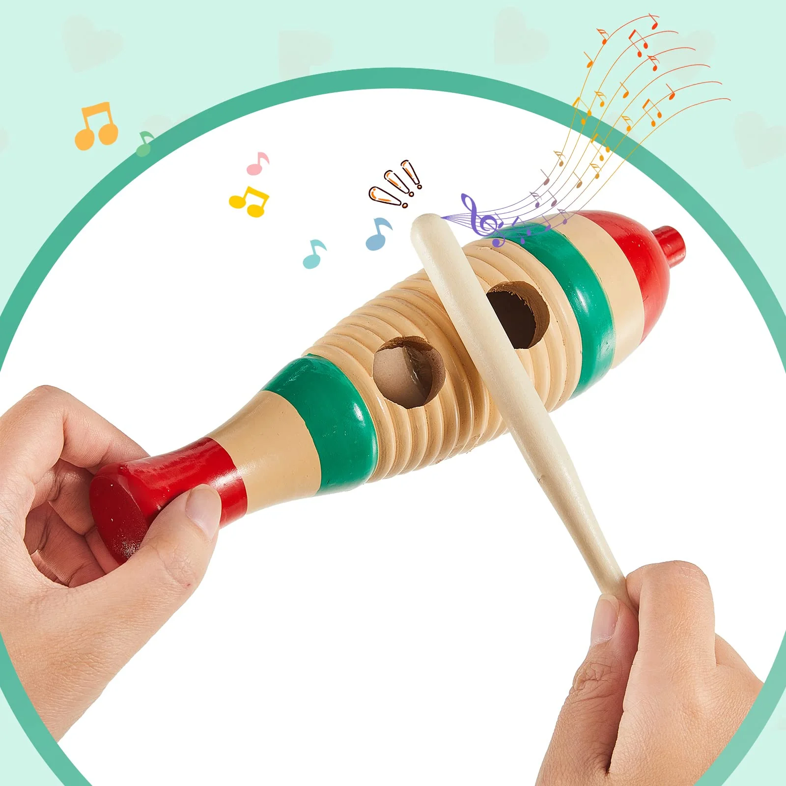 2 Pieces Colorful Fish Shaped Guiro Instrument Latin Percussion Musical Instruments Wooden Frog Instrument Musical Percussion Instruments for Adults Kids with Rhythm Sticks - Image 4
