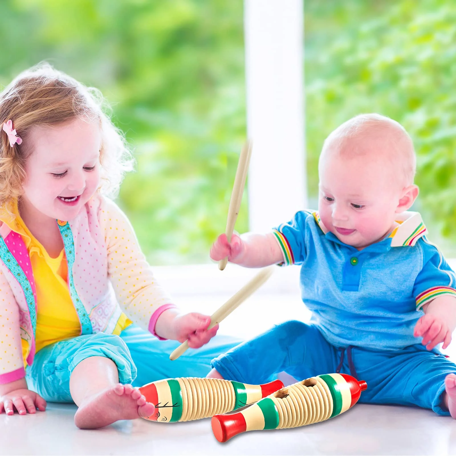 2 Pieces Colorful Fish Shaped Guiro Instrument Latin Percussion Musical Instruments Wooden Frog Instrument Musical Percussion Instruments for Adults Kids with Rhythm Sticks - Image 6