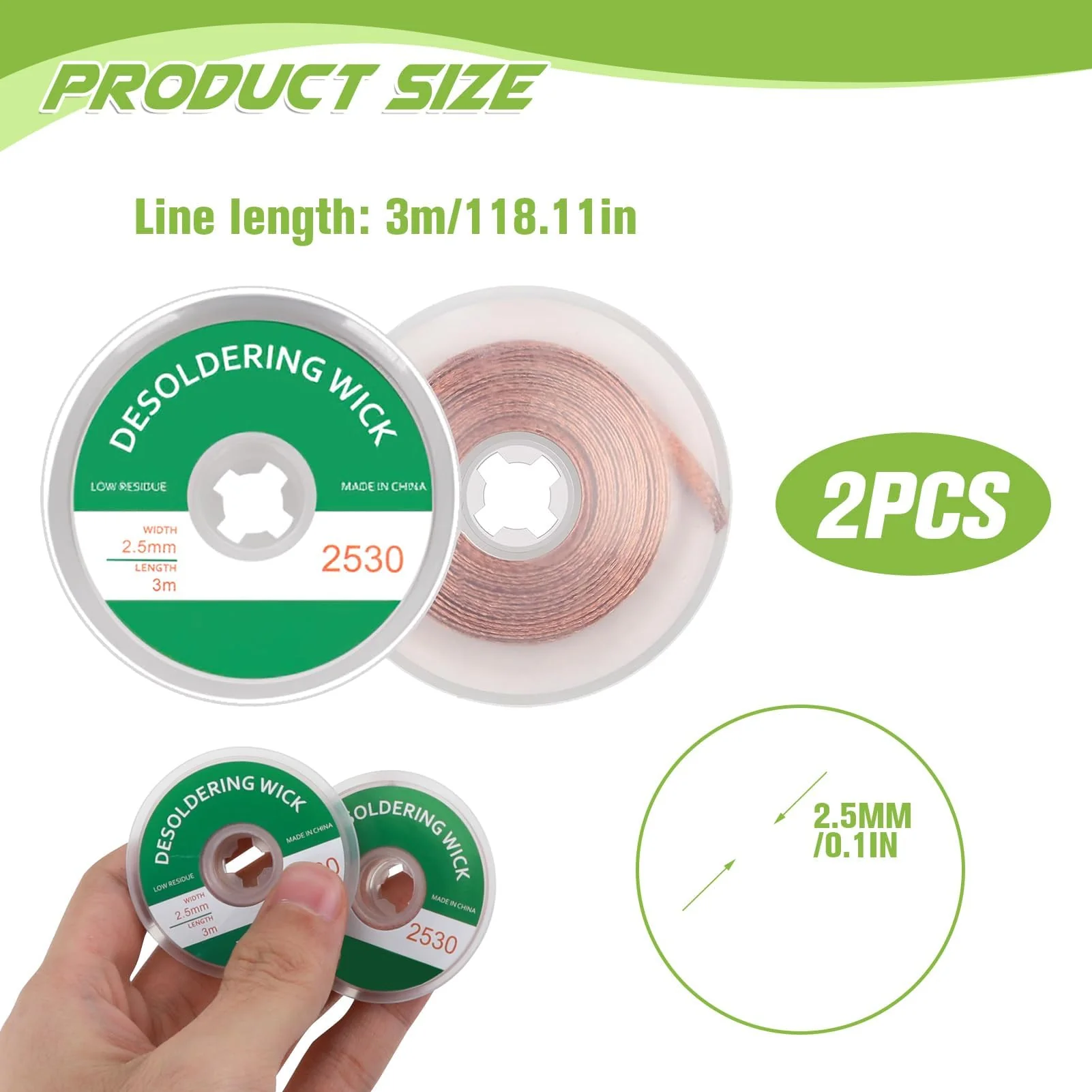2 Pieces Copper Desoldering Wire 2.5mm x 3cm x 2 Desoldering Wire Copper Desoldering Wire for Removing Solder Joints and Disassembling Electrical Components - Image 2