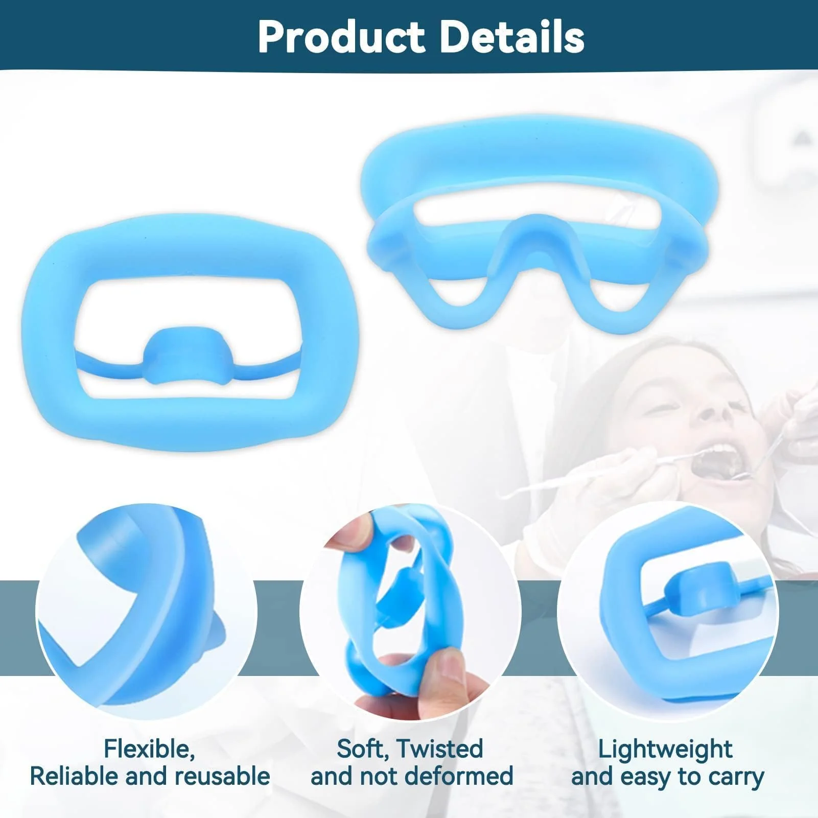 2 Pieces Dental Mouth Openers Reusable Autoclavable Silicone Teeth Whitening Cheek Holder Lip Holder for Dentist Mouth Inspection Mouth Guard Challenge Game (Blue) blue - Image 2
