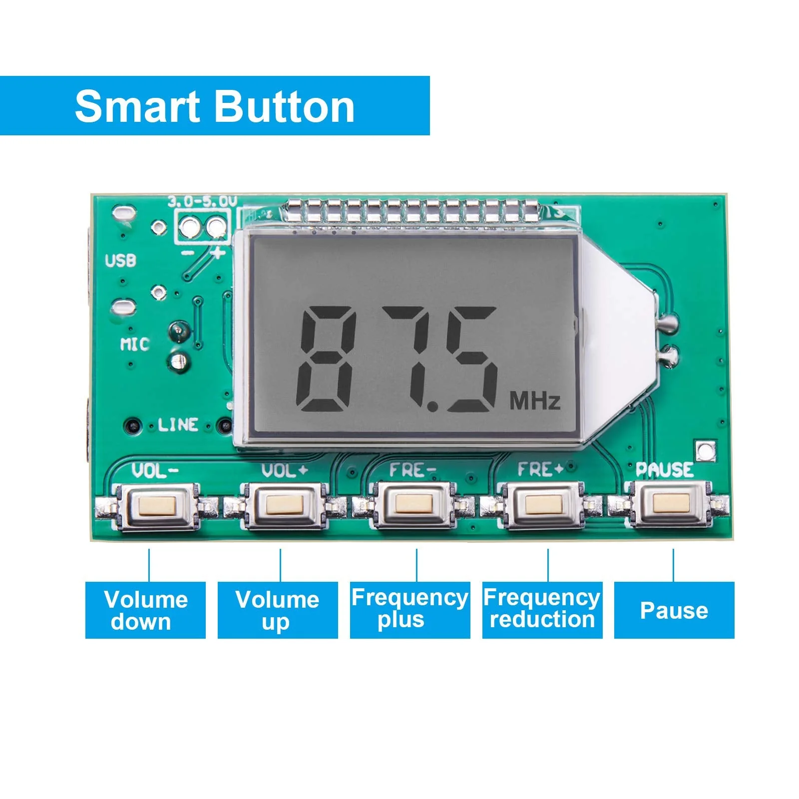 2 Pieces Digital FM Transmitter Module Stereo FM Transmitter DSP PLL 76.0-108.0MHz Stereo Frequency Modulation with LCD Display Line/USB/Mic Input, DC 3.0V - 5.0V - Image 4