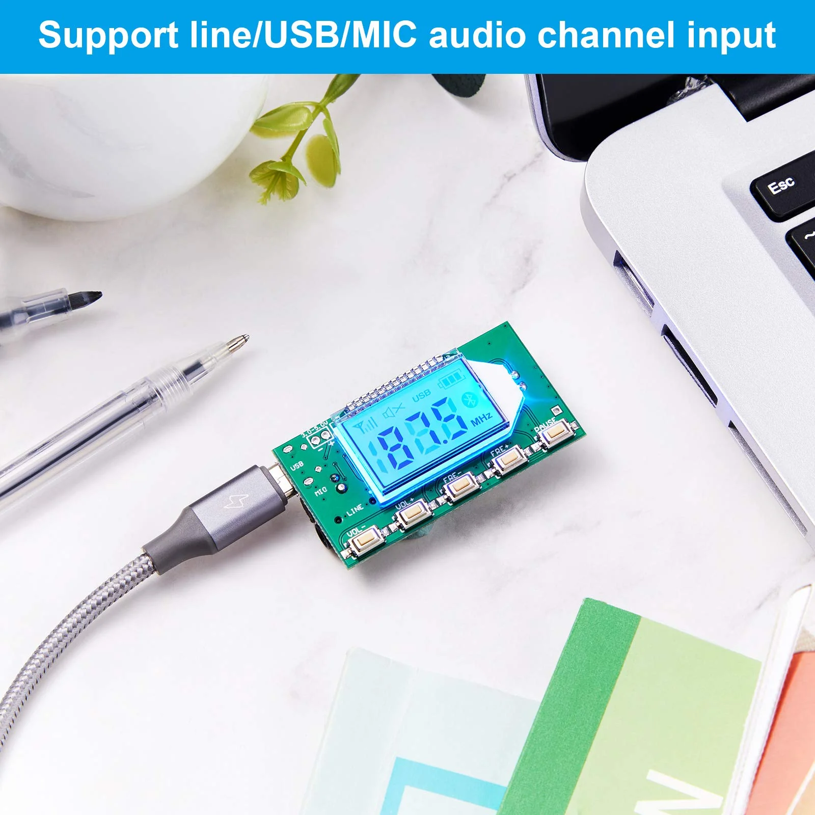 2 Pieces Digital FM Transmitter Module Stereo FM Transmitter DSP PLL 76.0-108.0MHz Stereo Frequency Modulation with LCD Display Line/USB/Mic Input, DC 3.0V - 5.0V - Image 5