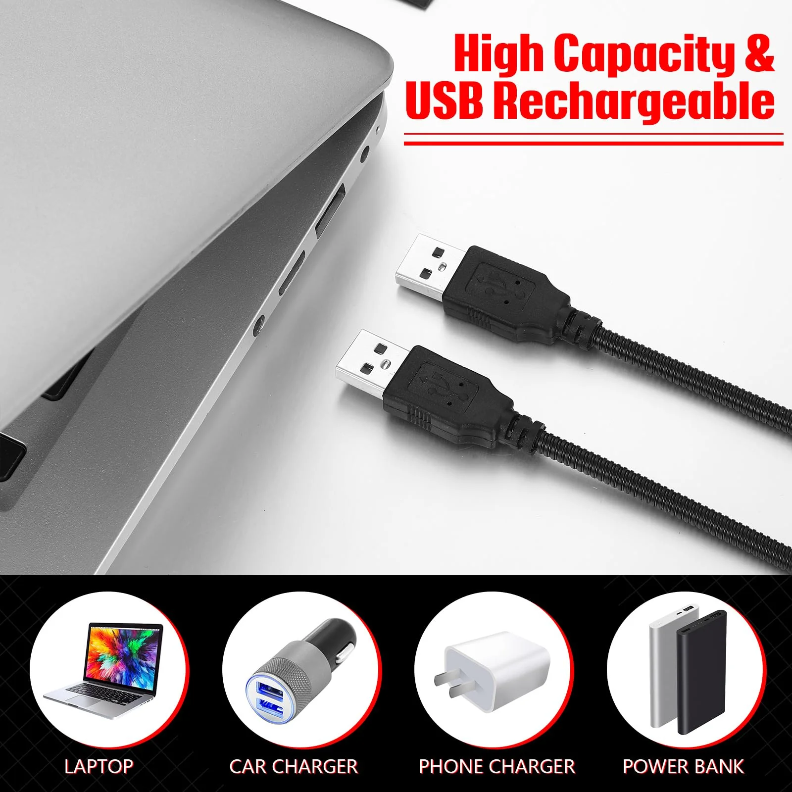 2 Pieces USB LED Light USB Light for Laptop Keyboard Light Gooseneck Light Computer Light Flexible Stick Dimmable LED Lamp Touch Switch for Reading Book (Black) Black - Image 4