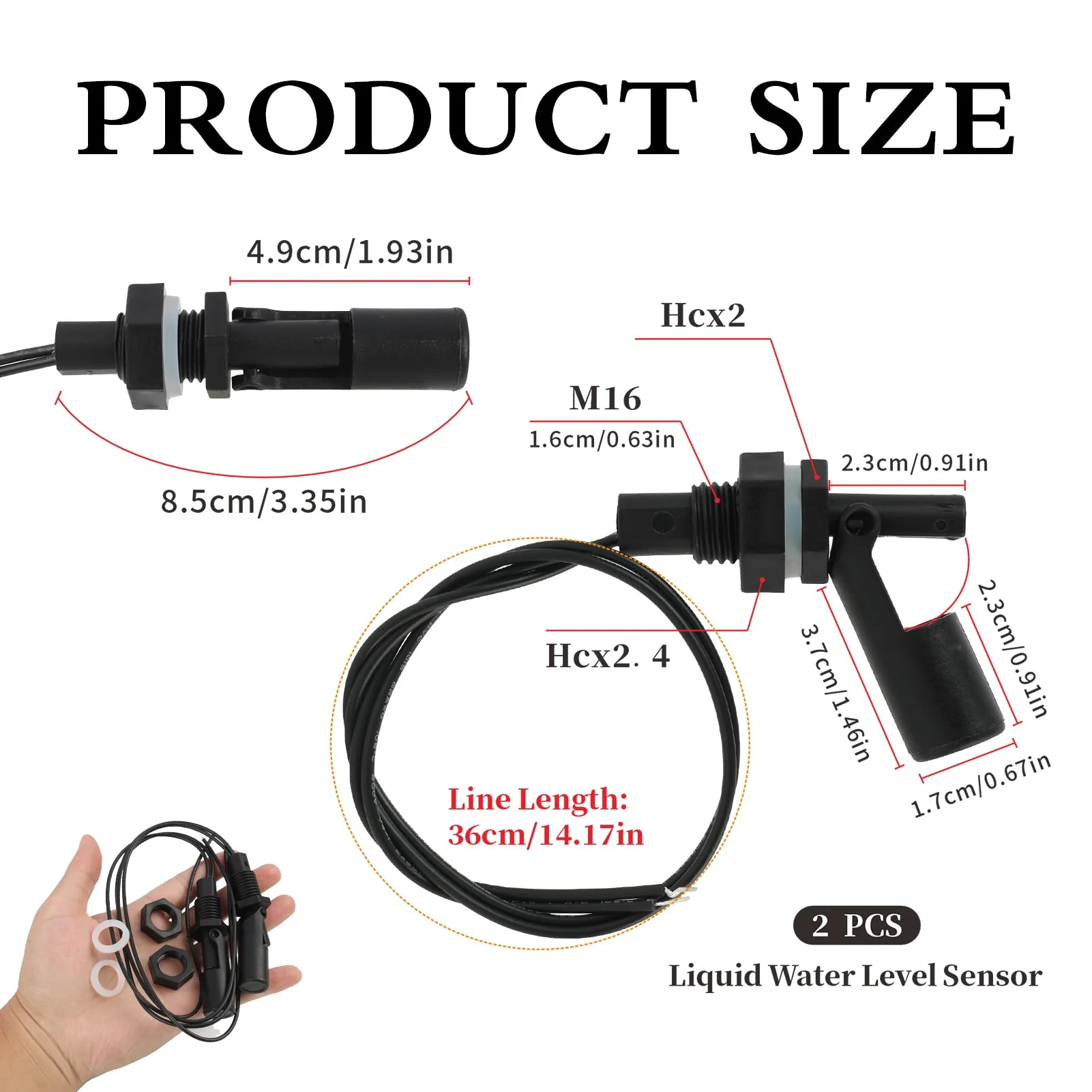 2 Pieces Water Level Sensor, Side Mounted Liquid Float Switch with Spring Wire Connector, PP Level Switch for Tank, Pool, Aquarium, Water Level Sensor for Hydroponics, Garden - Image 3