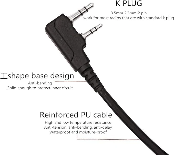 2 Pin K1 Plug Tactical Headset U94 PTT Adapter 7.1mm Push to Talk Radio Connector Cable for UV-5R AR-152 BF-888S BF-F8HP UV-82 UV-82HP (Military Wiring Type) Military Wiring Type - Image 2
