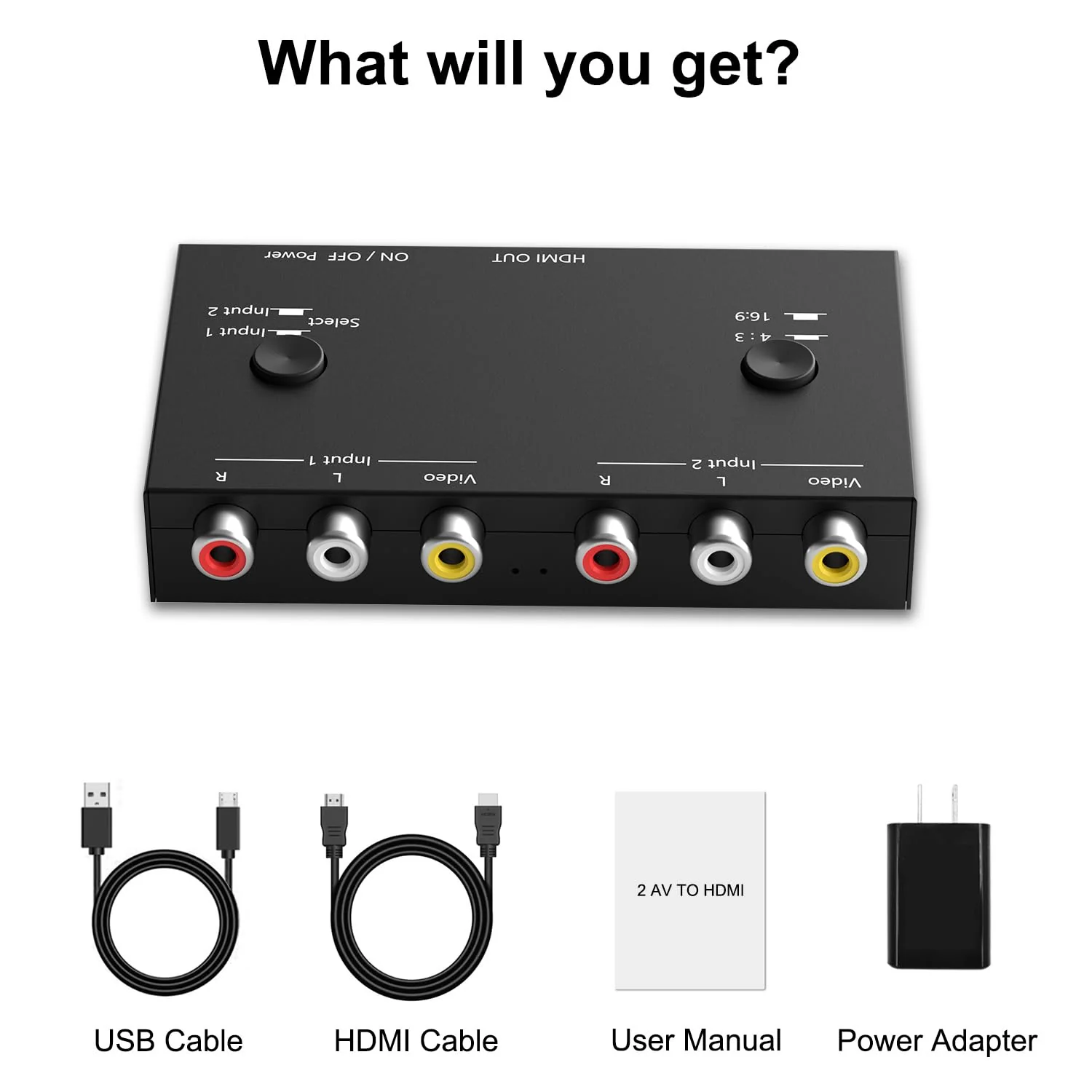 2 Port RCA/AV to HDMI Converter Adapter Support 16:9/4:3 for WII/N64/PS1/PS2/PS3/VHS/VCR/DVD Players etc(2 AV in 1 HDMI Out) 2Port AV to HDMI Converter - Image 8