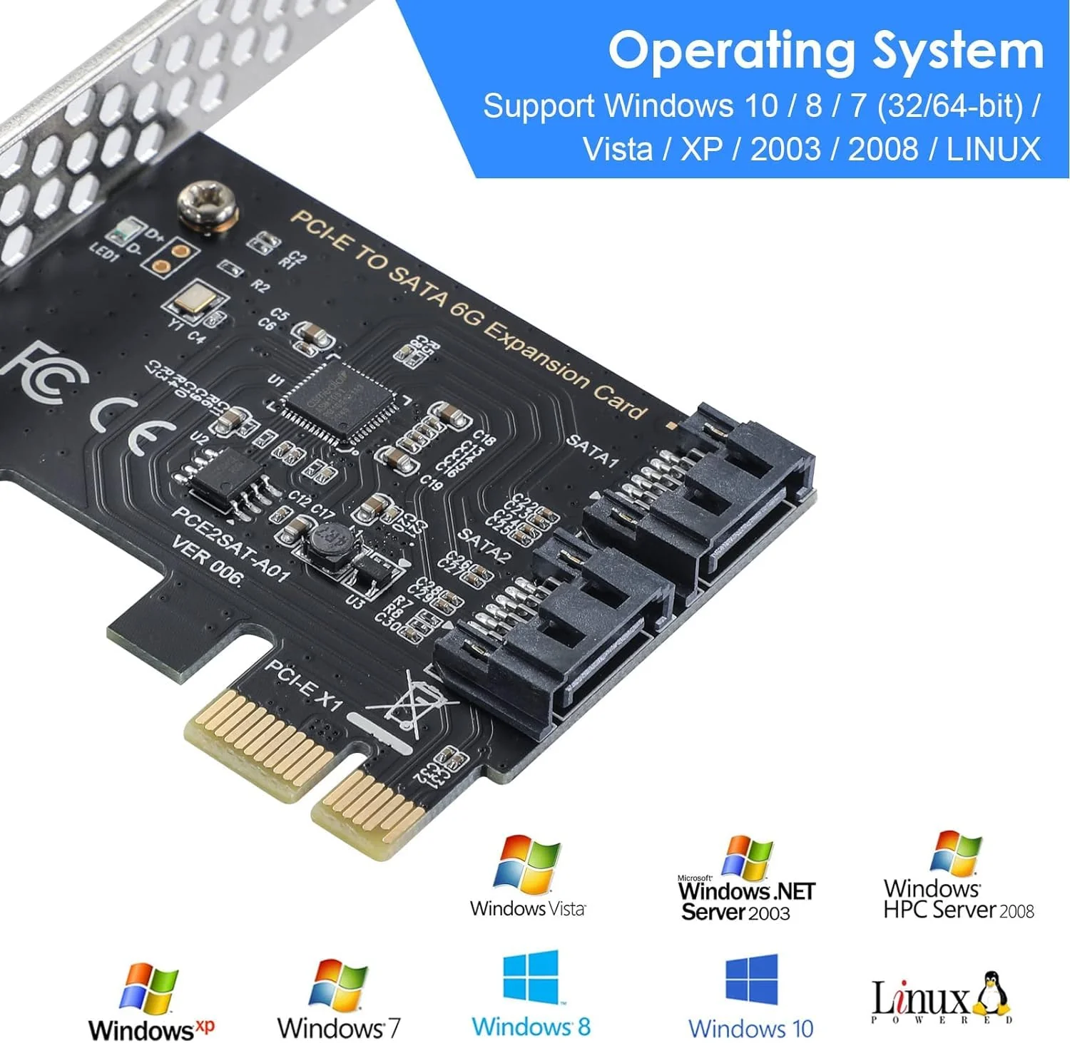 2-port SATA III 6Gbps Expansion Card, SATA Controller Card for PCI-Express Slot 1x 4X 8X 16x, Supports Windows Systems, Ubuntu, Vista - Image 4