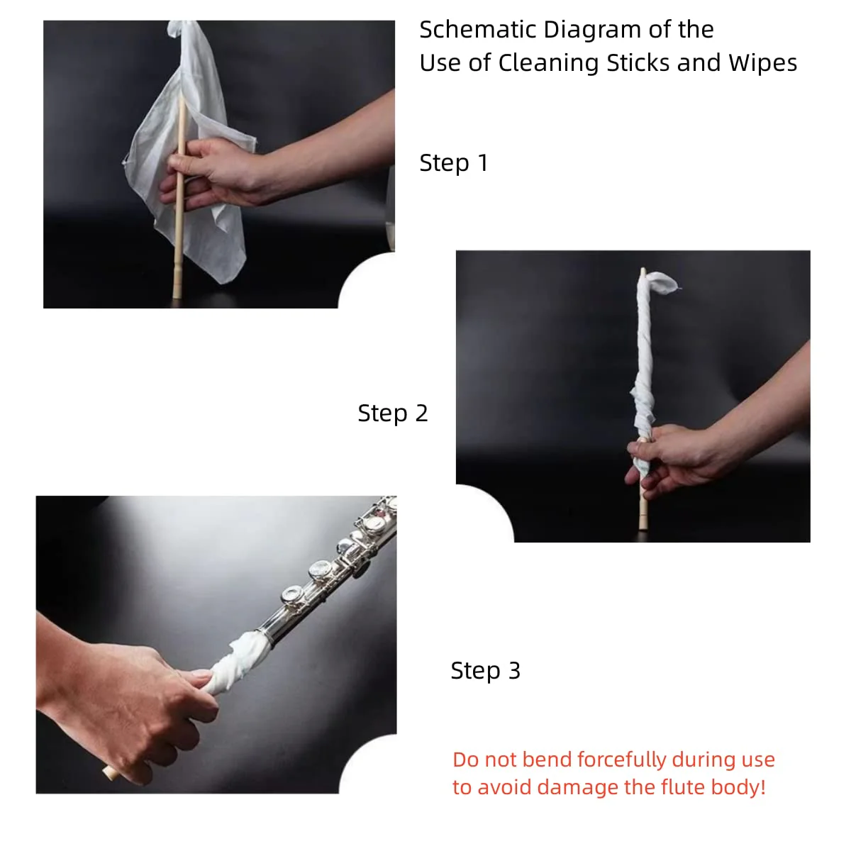 2 Sets Flute Cleaning Kit Wood + Plastic Cleaning Rod Stick Swab + Cotton Gauze Cleaning Cloth for Inside Drying Wooden Flutes Sweeping Piccolo Woodwind Instruments Maintenance Cleaner - Image 7
