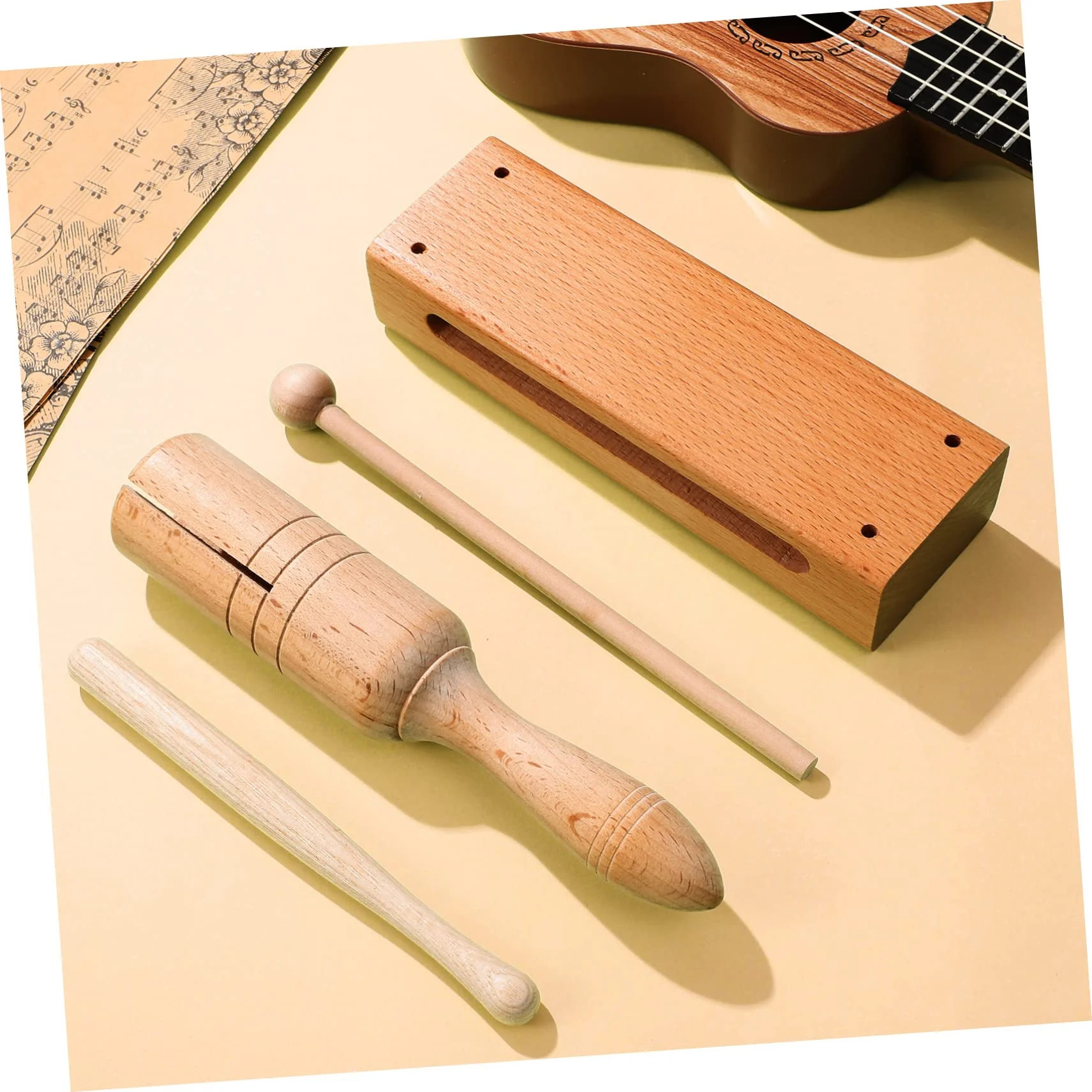 2 Sets orff instrument music lummi sticks percussion instruments wood block with mallet wood percussion blocks rhythm blocks handheld wood blocks macaras major depth sounder wooden Medium As Shown - Image 2