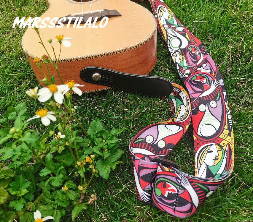 2" Unique Design Durable Classic Paiting Printed Silkly-Like Polyster Folk Acoustic Guitar Electric Bass Strap - Image 3