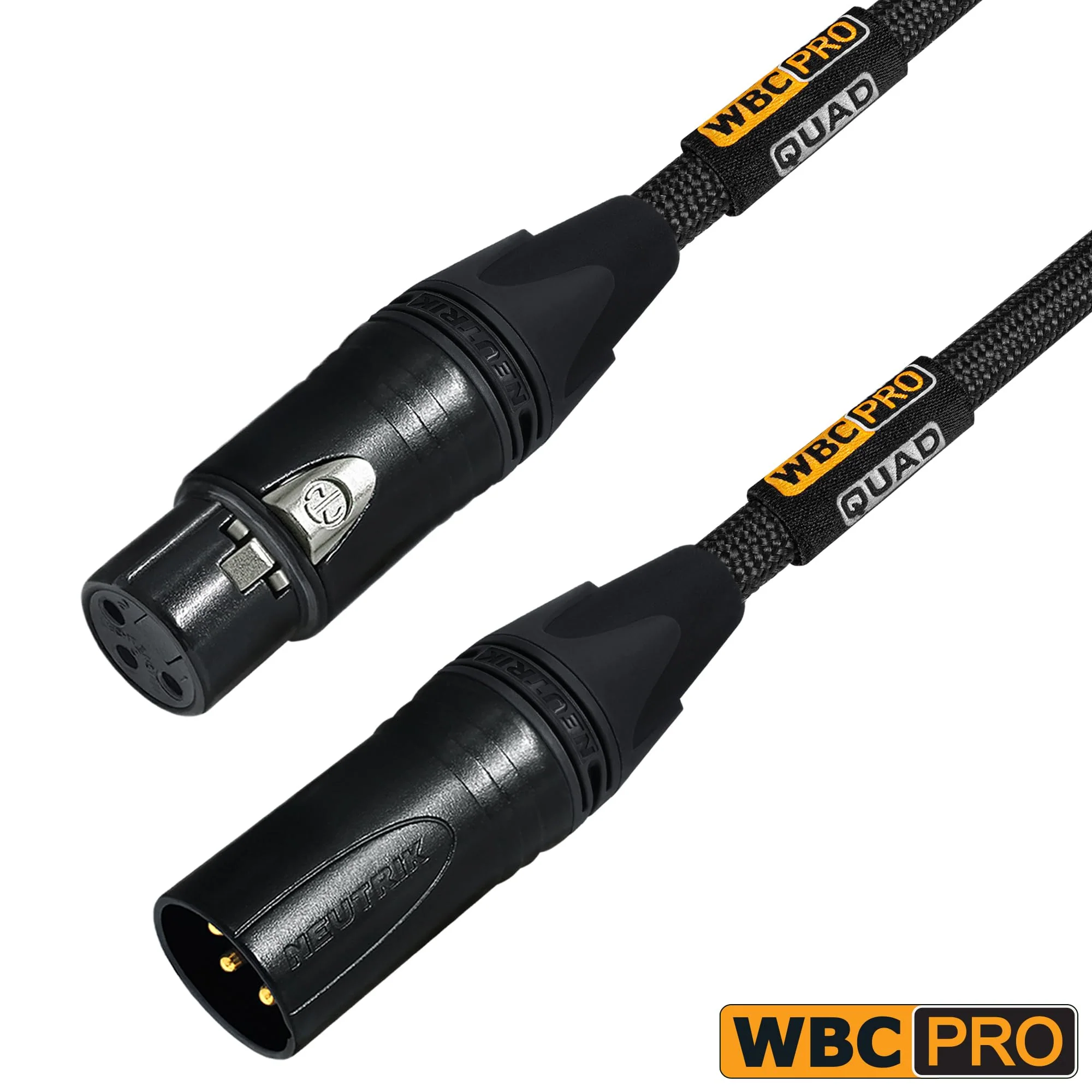 2 Units - 2 Foot - WBC-PRO-Quad Ultra-Silent Ultra-Flexible Balanced Star-Quad Cable with Neutrik Male & Female XLR Plugs & Black Tweed Jacket - Image 5