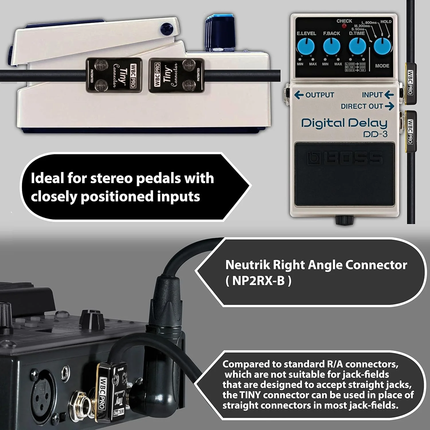 2 Units - 30 Inch - WBC-PRO-Pedal – 22 AWG - Low-Cap (18pF/ft) – Pro-Grade – Graphite-Based - Dual-Shielded Pedal, Effects, Patch, Instrument Cable with Eminence Tiny Gold Plated Angled TS Connectors - Image 4