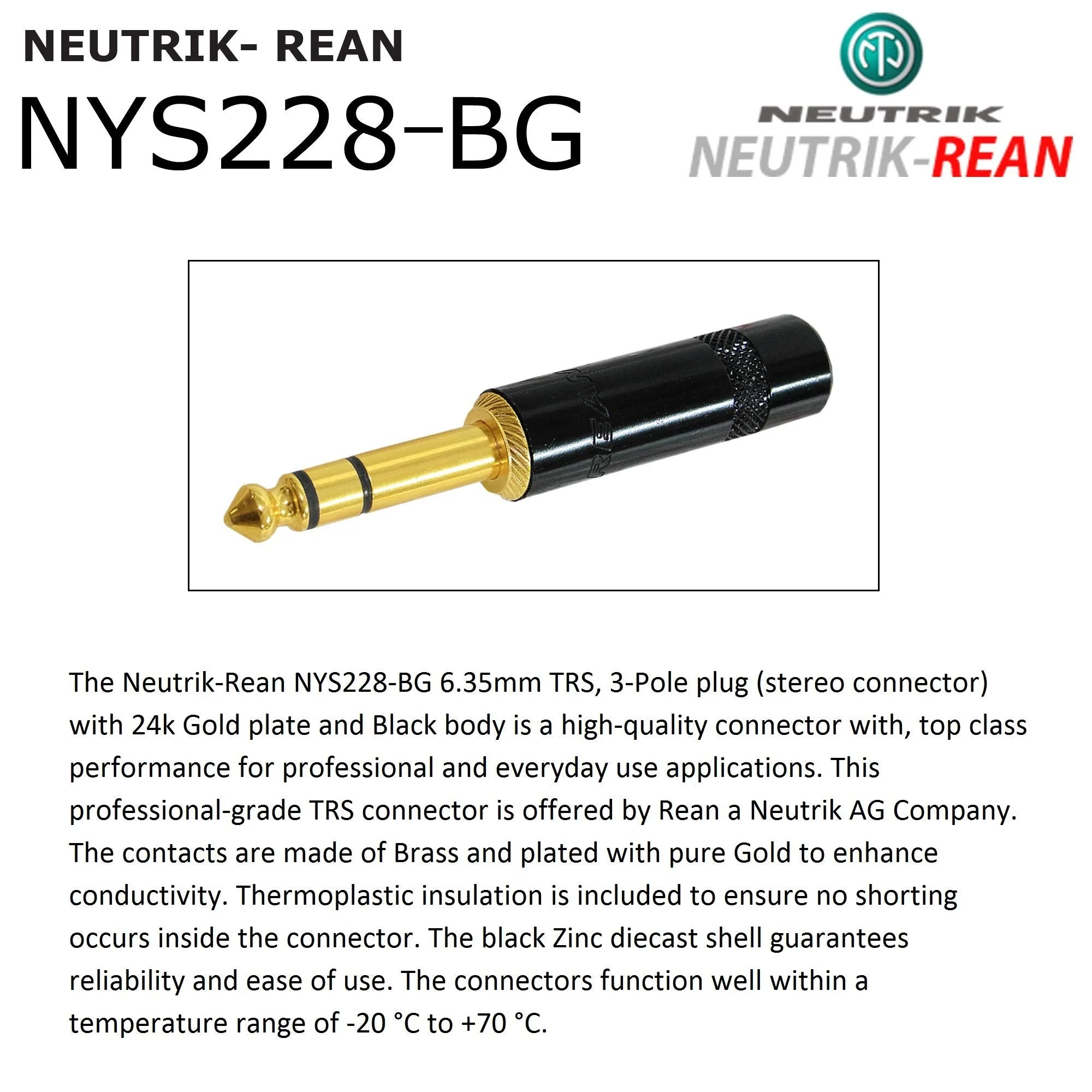 2 Units - 4 Foot - Canare L-4E6S Star Quad, Patch Cable terminated with Neutrik-Rean NYS ¼ Inch (6.35mm) Gold TRS Stereo Phone Plugs - CUSTOM MADE By WORLDS BEST CABLES. - Image 5