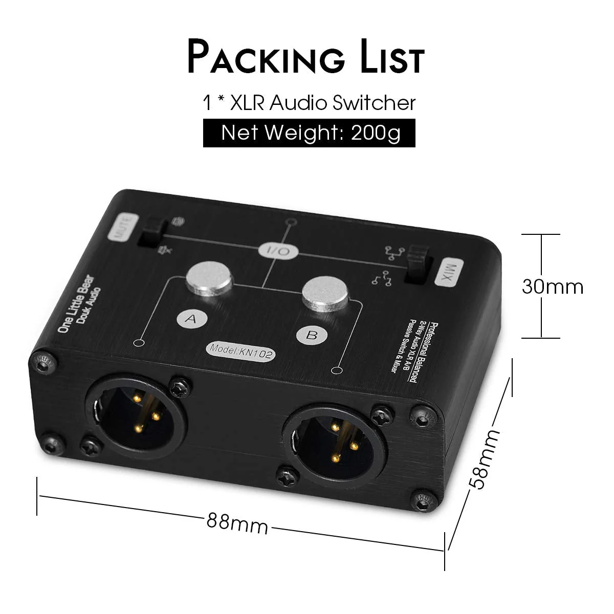 2 Way XLR Balanced Stereo Audio Switcher Passive A/B Mini Switch Box Mixer Sound Splitter (KN102, 1-IN-2-OUT) KN102-1-IN-2-OUT - Image 5