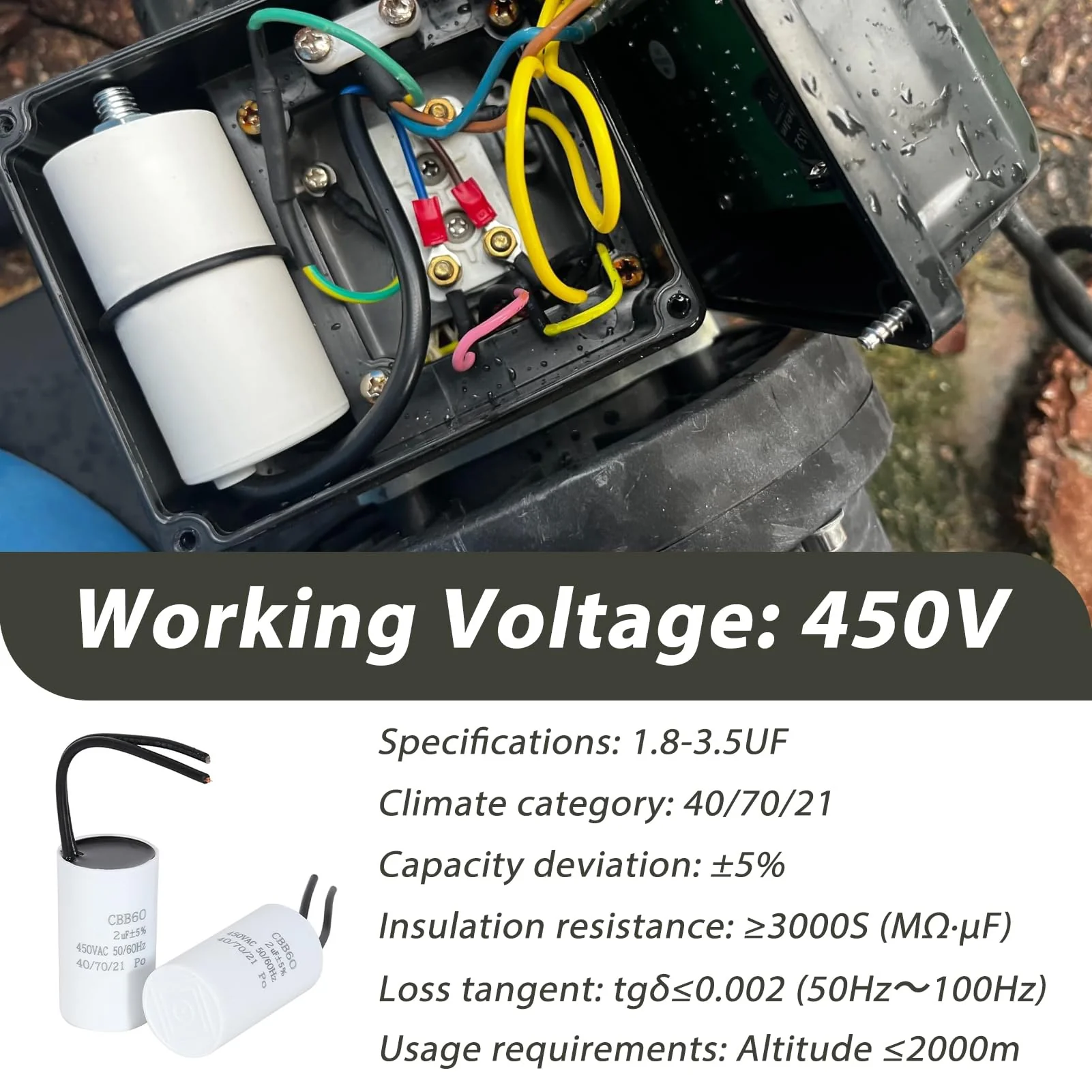 2 x 2µF 450 V CBB60 Capacitor, Starting Capacitor, Motor Capacitor, Work Capacitor for Household Appliances, Durable, Environmentally Friendly, with Cables, Suitable for Circulation Pump, Wall Boiler - Image 3