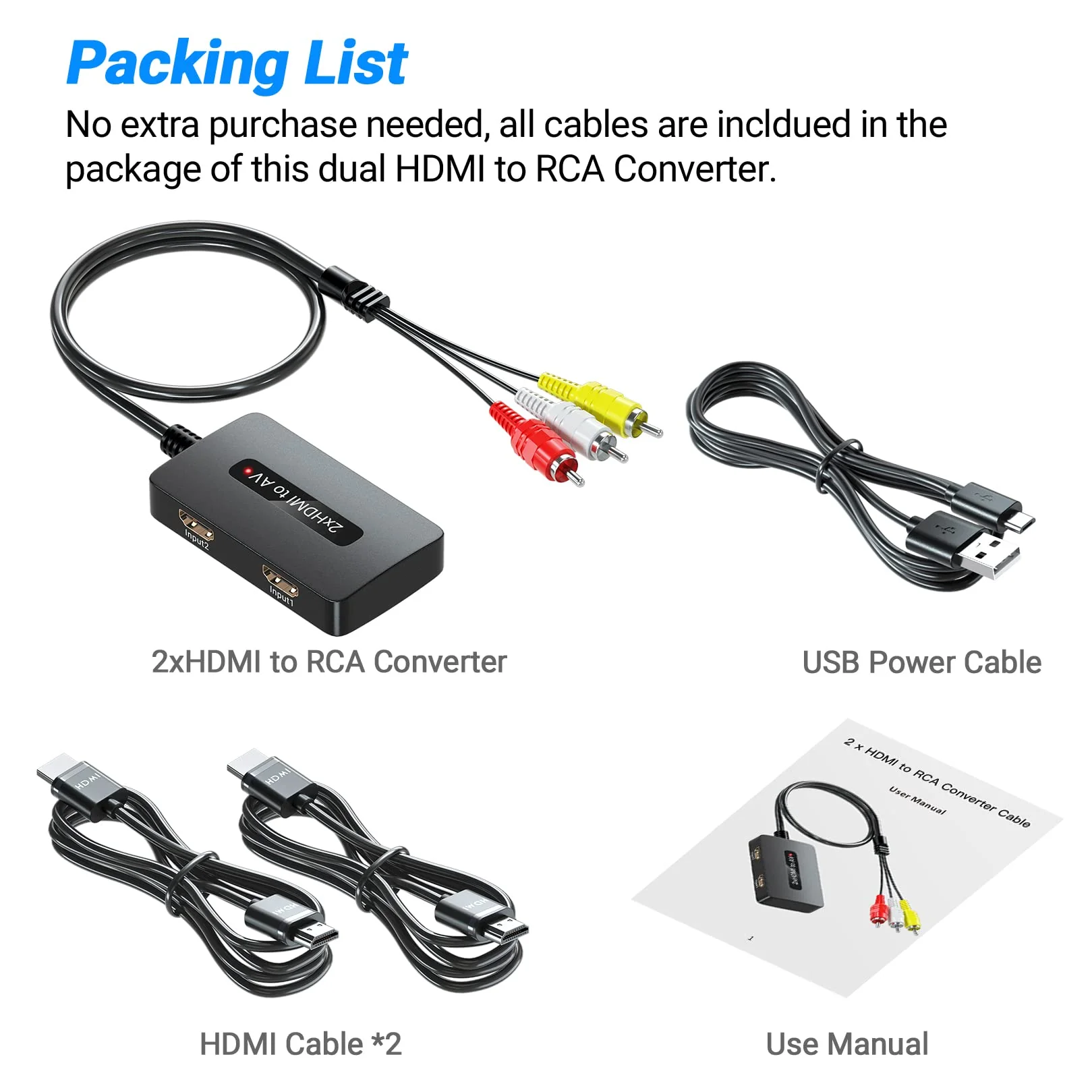 2 x HDMI to RCA Converter, Dual Port HDMI to AV Composite Converter for HD Devices to Display on Old TVs Dual HDMI to RCA - Image 6