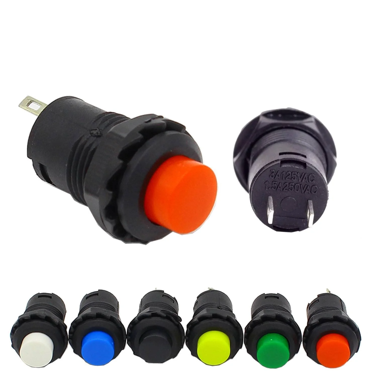 2 x Push Button Round Button 12 mm DIY AC 1.5 A/230 V 12 V Non-Momentary Button Switch Black - Image 2