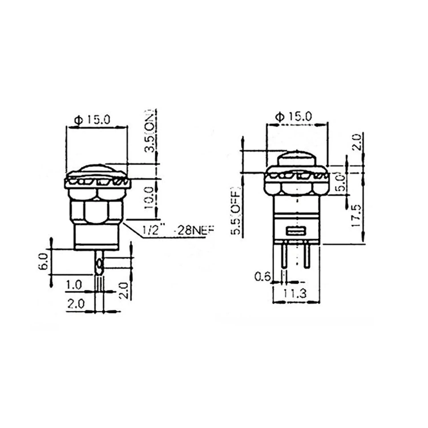 2 x Push Button Round Button 12 mm DIY AC 1.5 A/230 V 12 V Non-Momentary Button Switch Black - Image 4