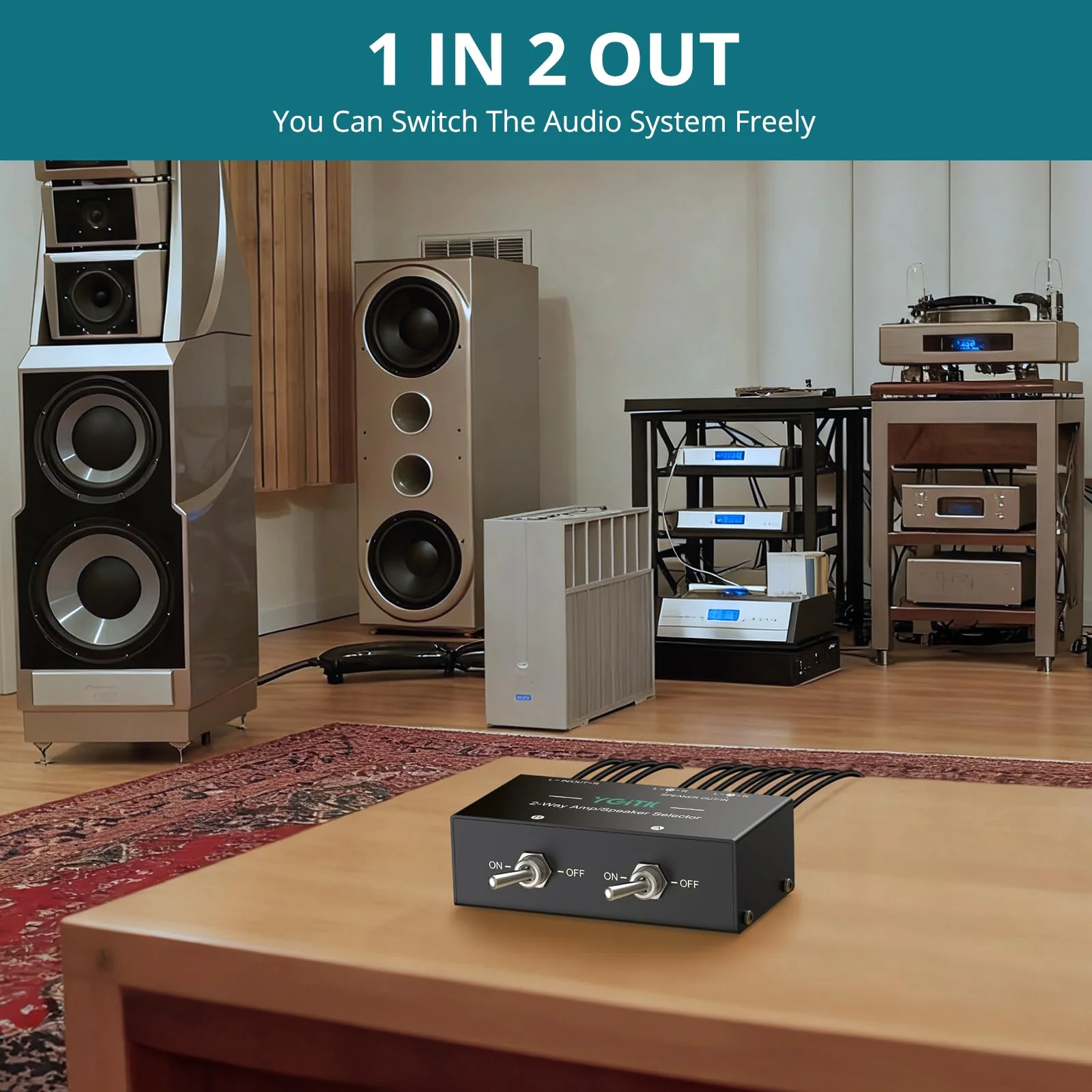 2-Zone Speaker Selector Switch Box 2-Way Amp/Speaker Selector, Passive 1/2 Speaker Switch, 150W RMS Per Channel, Spring Clip Terminals for Amplifier Dual Output with Independent On/Off Control - Image 5