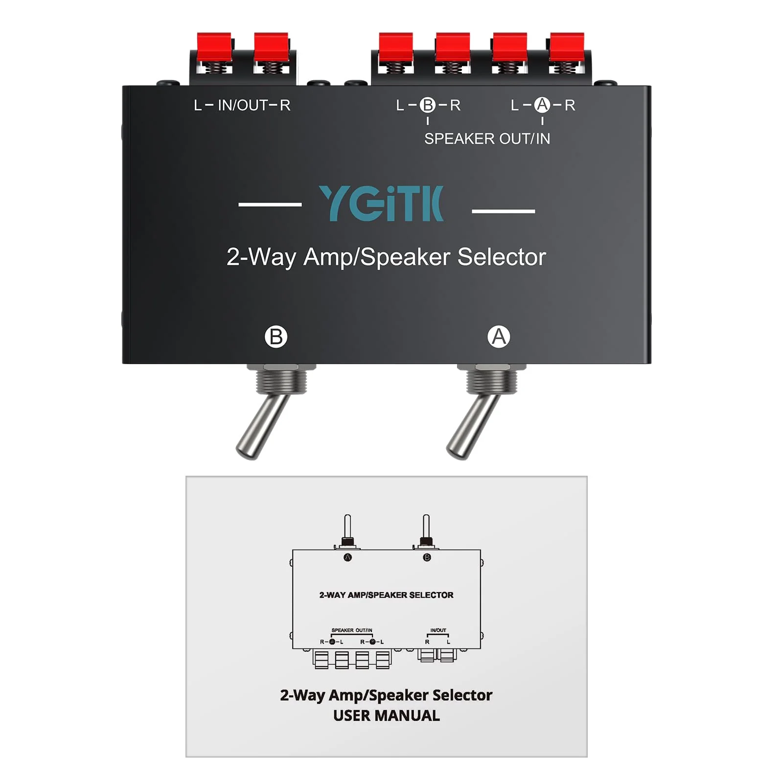 2-Zone Speaker Selector Switch Box 2-Way Amp/Speaker Selector, Passive 1/2 Speaker Switch, 150W RMS Per Channel, Spring Clip Terminals for Amplifier Dual Output with Independent On/Off Control - Image 8