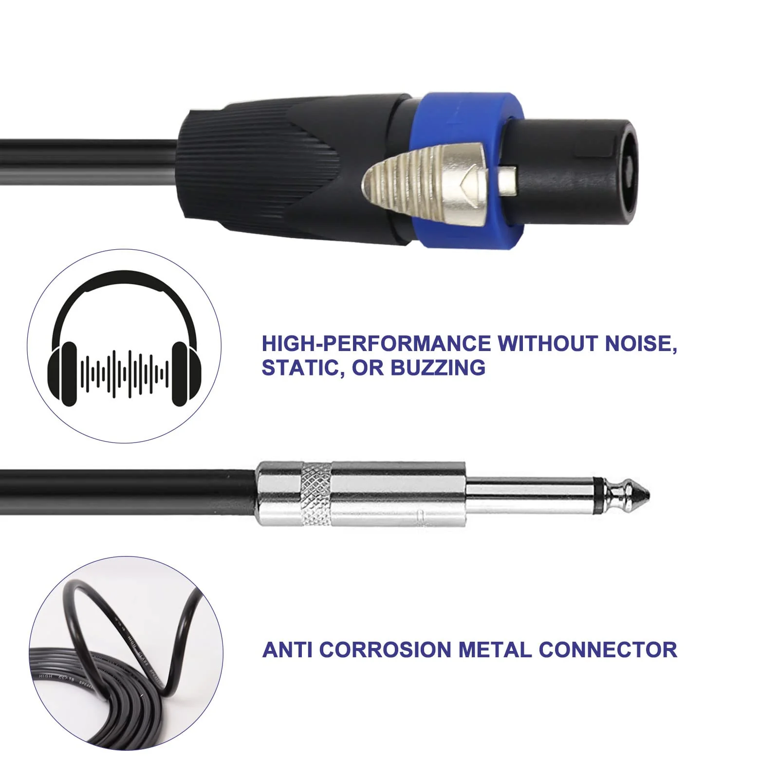 20 Feet Pack of 1 Speakon to 1/4" Cable - 1pc 20 Ft. Speak-On Male to 6.35mm TS Male Wire for Speaker, Loudspeaker, Audio Amplifier, Mixer - Heavy Duty Shielded Core with Twist Lock 20ft. - 1 Pack - Image 2