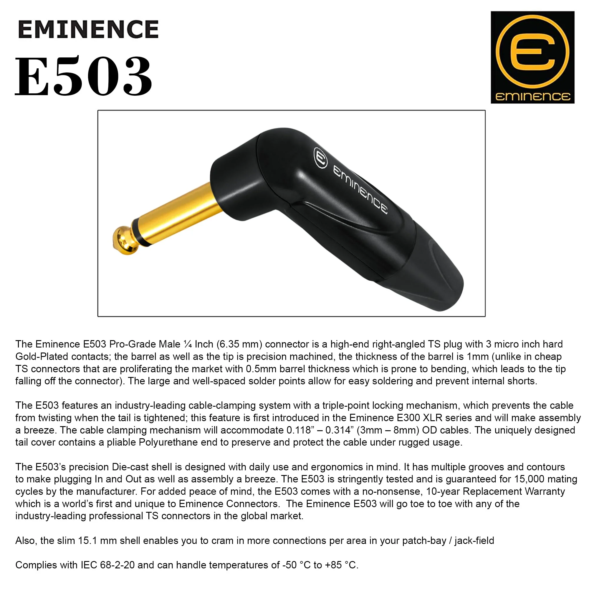 20 Foot - Gotham GAC-1 Ultra Pro - Premium, Low-Capacitance Guitar Bass Instrument Cable - with Straight to Angled 1/4 Inch Eminence Gold Plated Connectors - Image 7